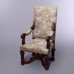 Twelve Antique Italian Acanthus Carved Walnut Tall Back Dining Chairs, c1910