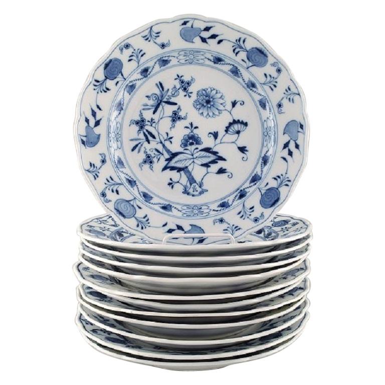 Twelve Antique Meissen "Blue Onion" Dinner Plates in Hand Painted Porcelain
