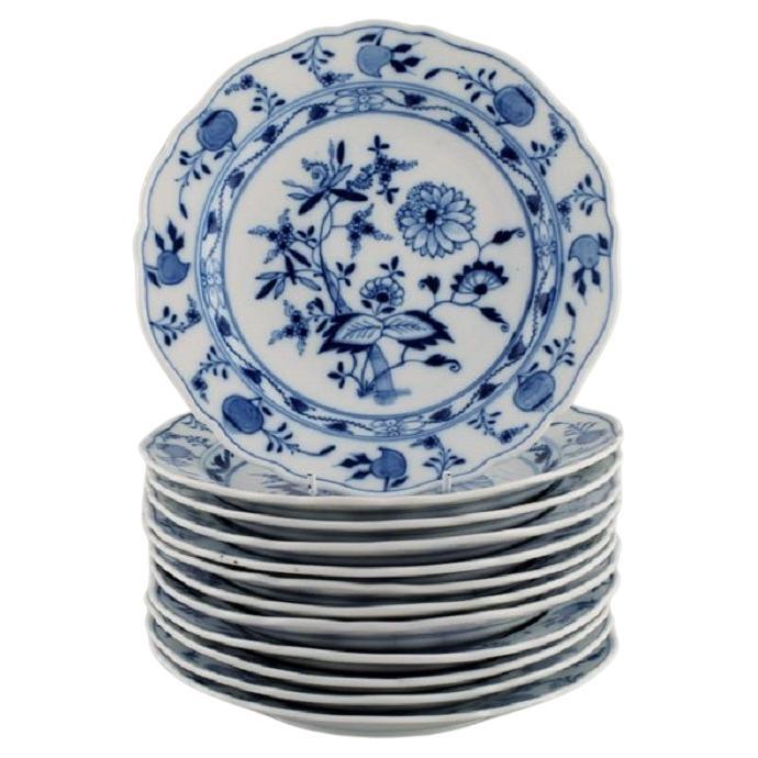 Twelve Antique Meissen Blue Onion Lunch Plates in Hand-Painted Porcelain