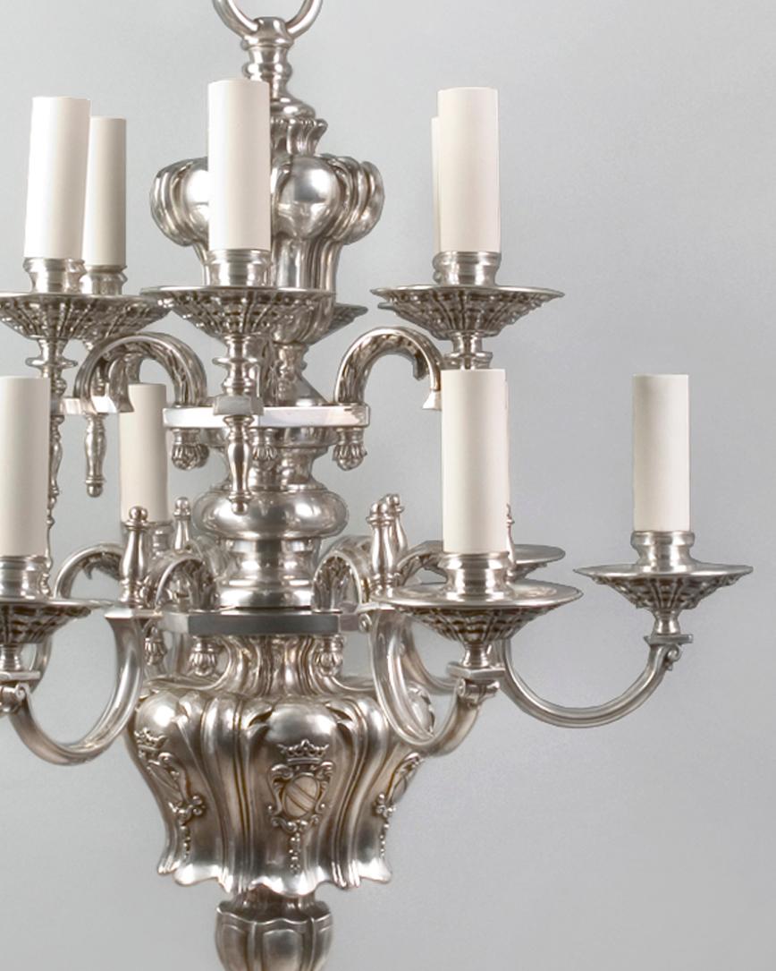 Twelve Arm Baroque Silverplate Chandelier by Pettingell Andrews Co. Circa 1910 In Good Condition For Sale In New York, NY