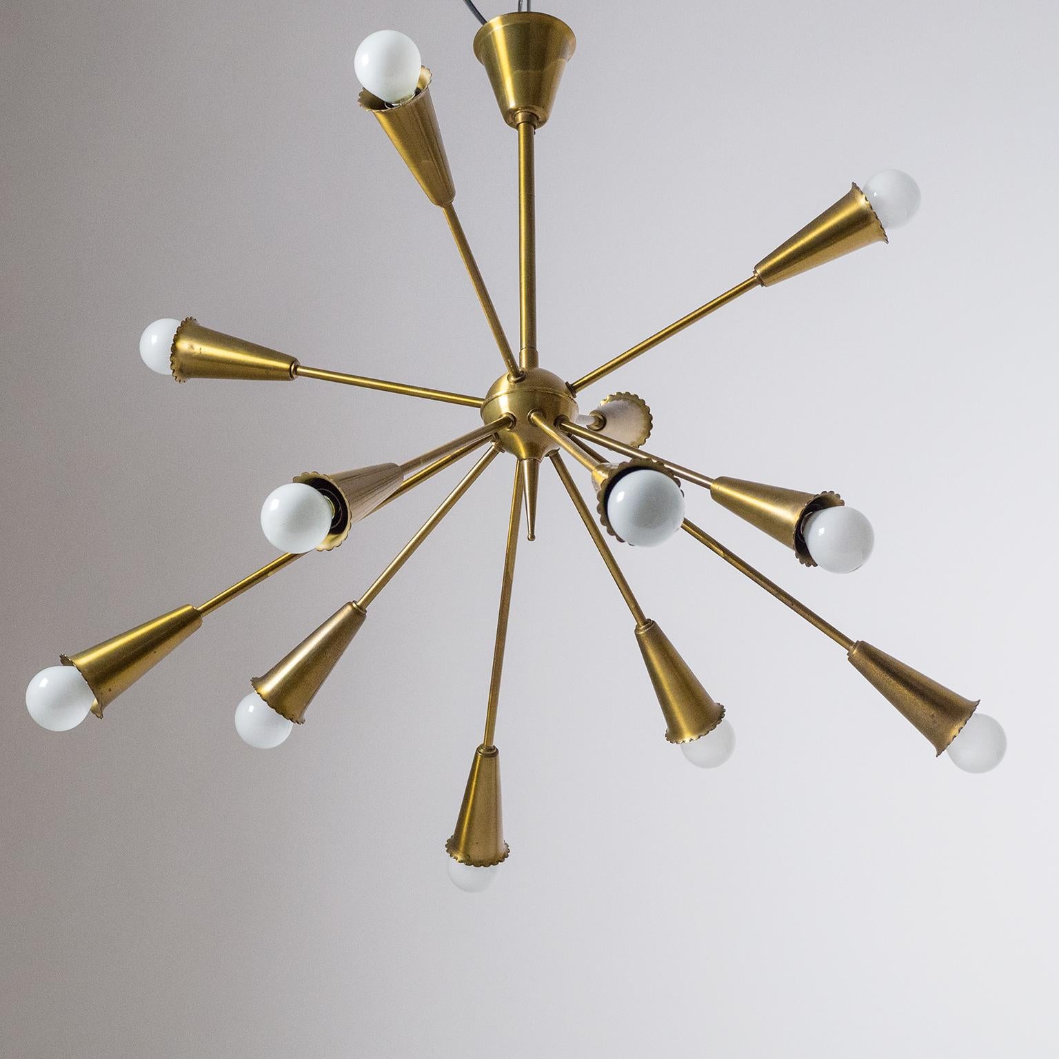 Twelve-Arm Brass Sputnik Chandelier, 1950s 5