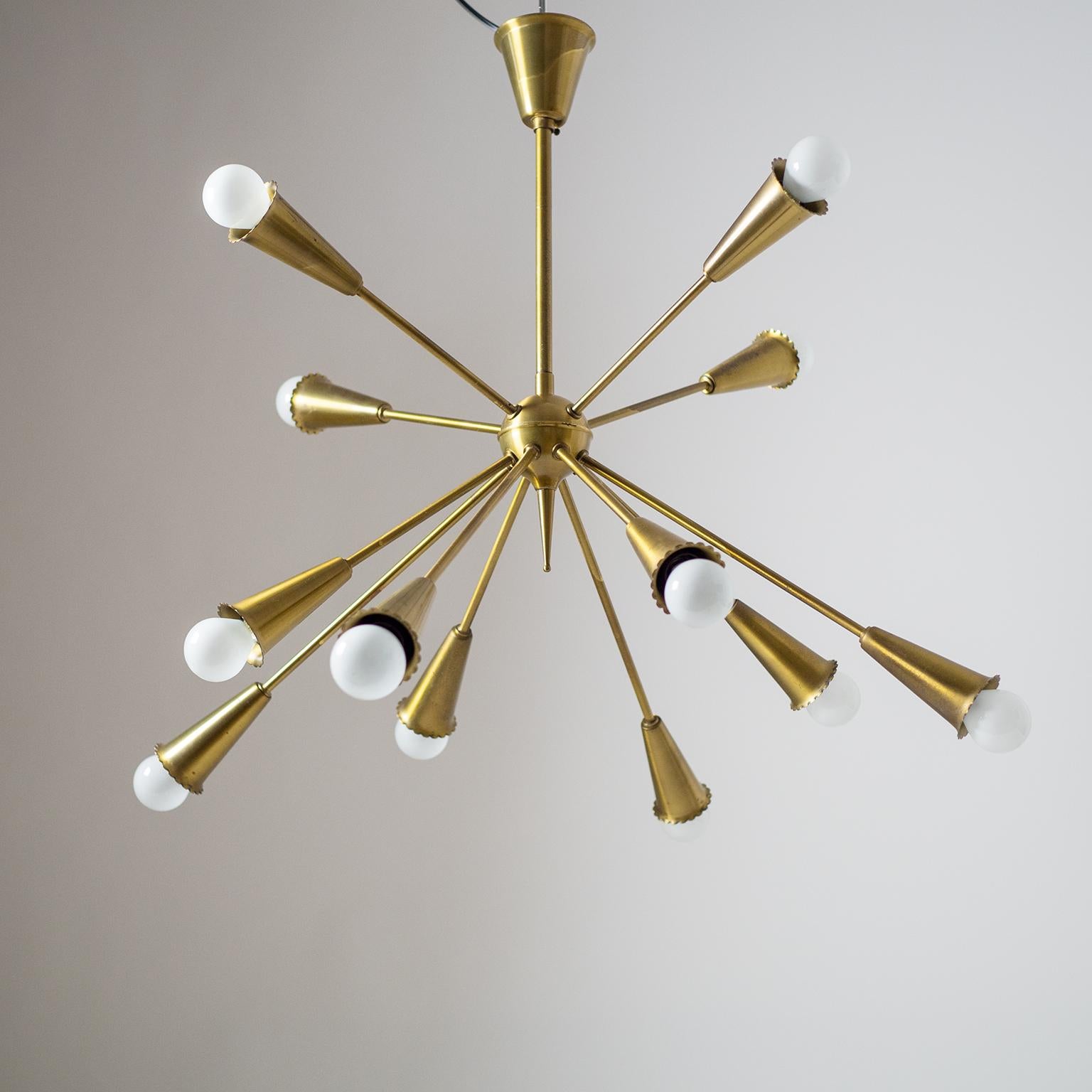 Twelve-Arm Brass Sputnik Chandelier, 1950s 7