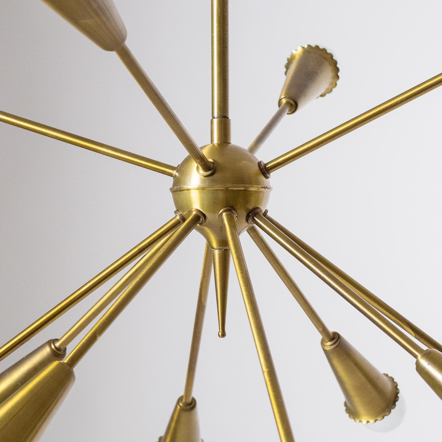 Scandinavian Twelve-Arm Brass Sputnik Chandelier, 1950s