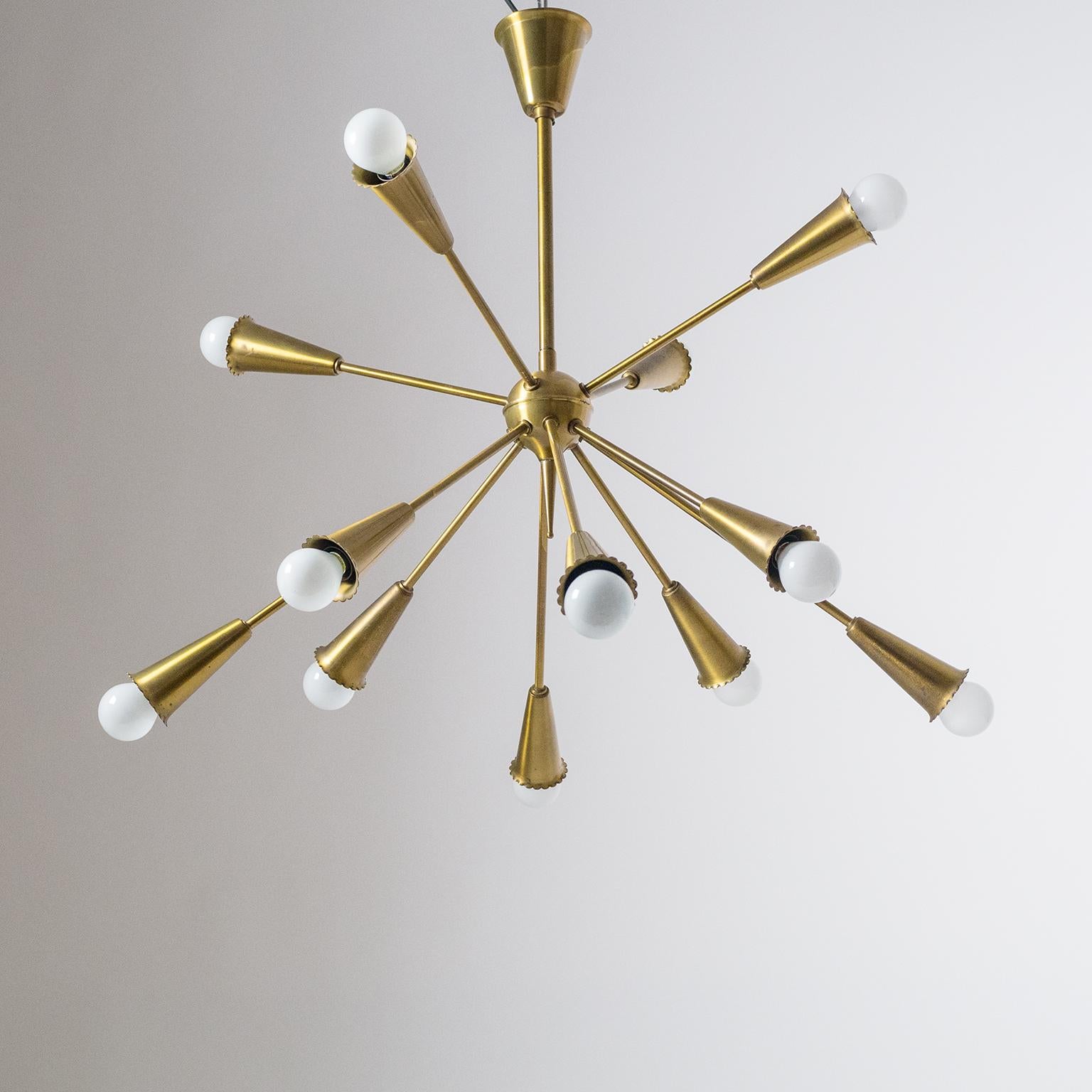 Mid-20th Century Twelve-Arm Brass Sputnik Chandelier, 1950s