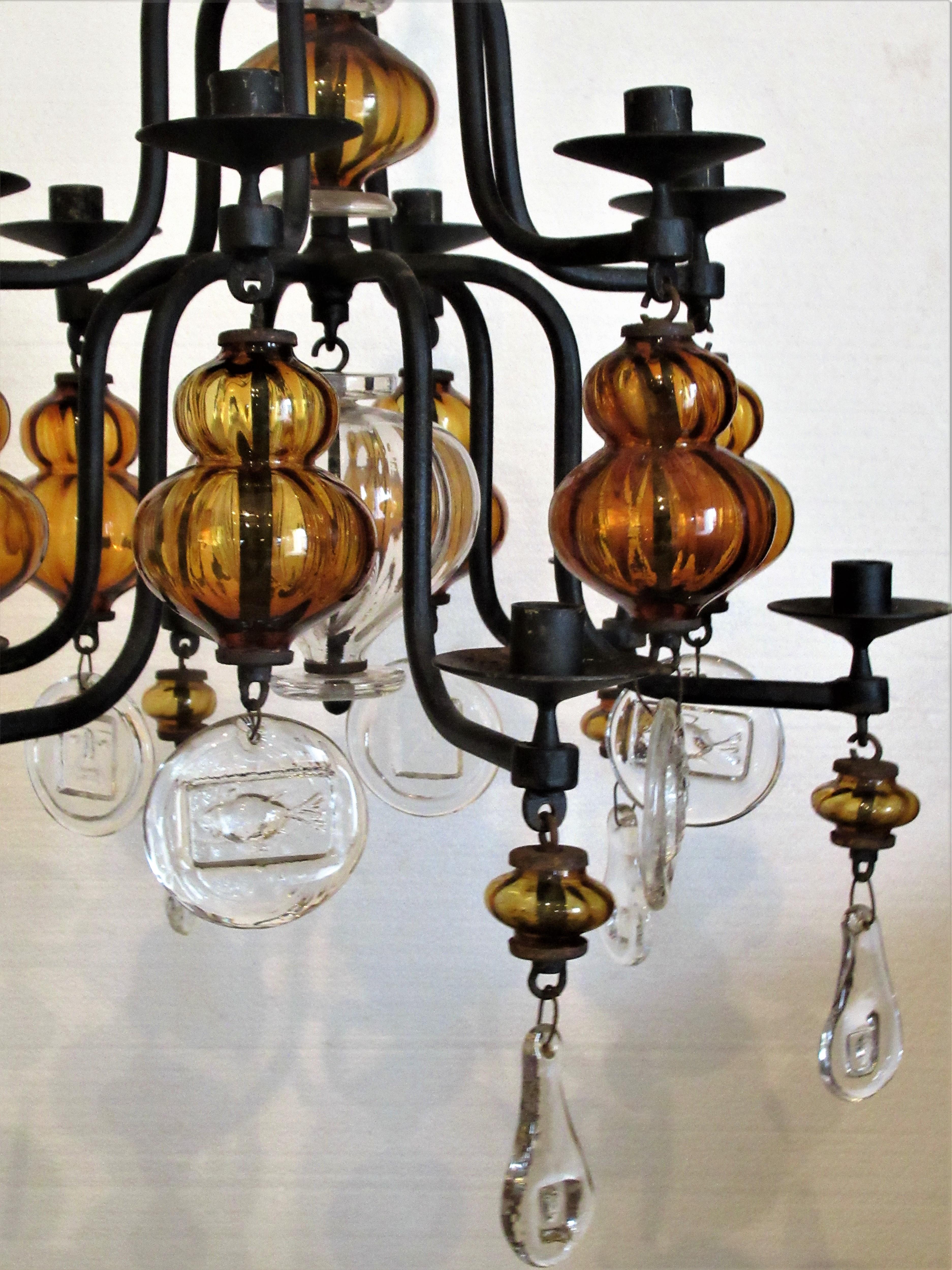 Twelve Candle Chandelier by Erik Hoglund for Boda Glassworks, Sweden 2