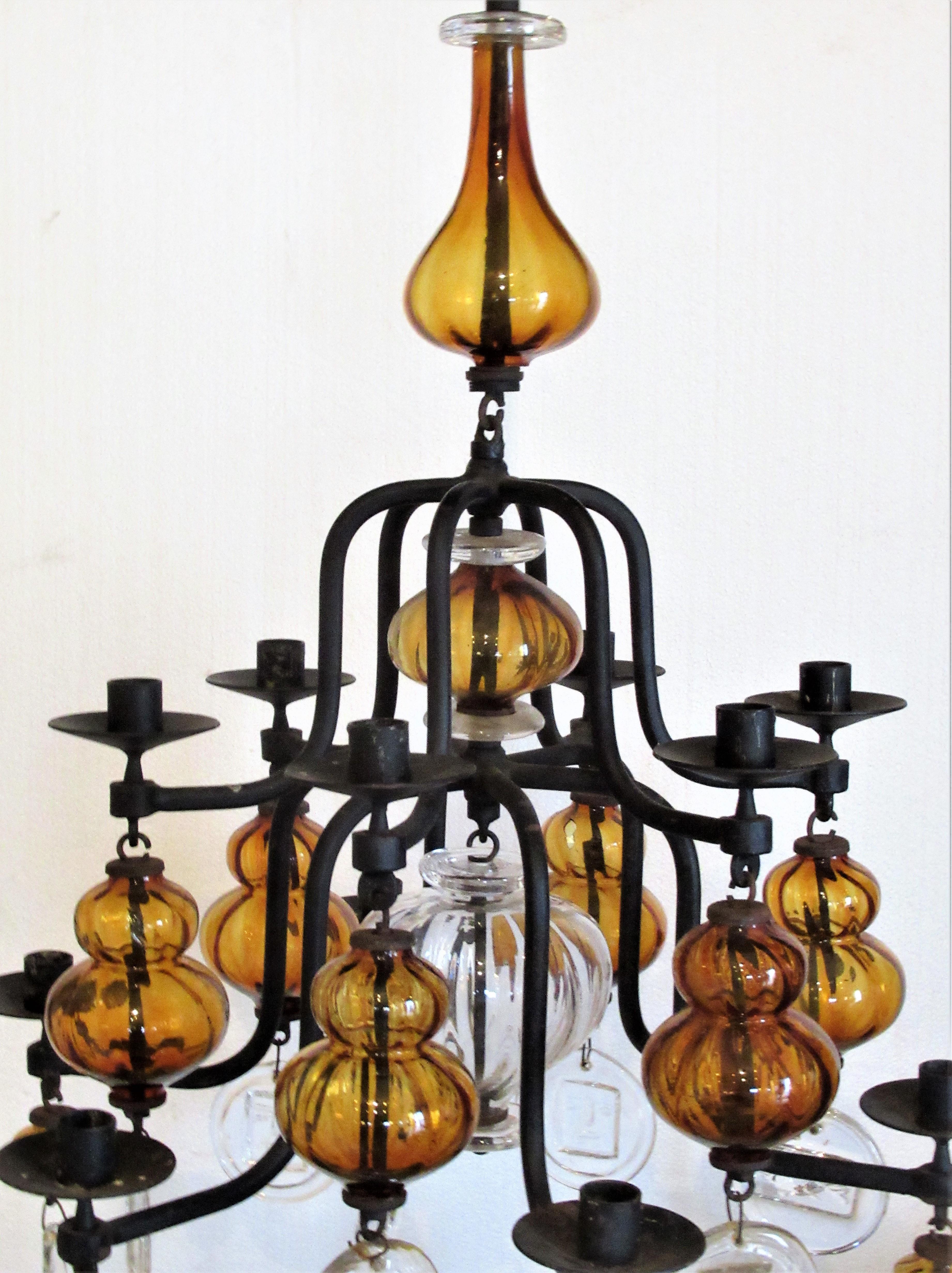 Scandinavian Modern Twelve Candle Chandelier by Erik Hoglund for Boda Glassworks, Sweden