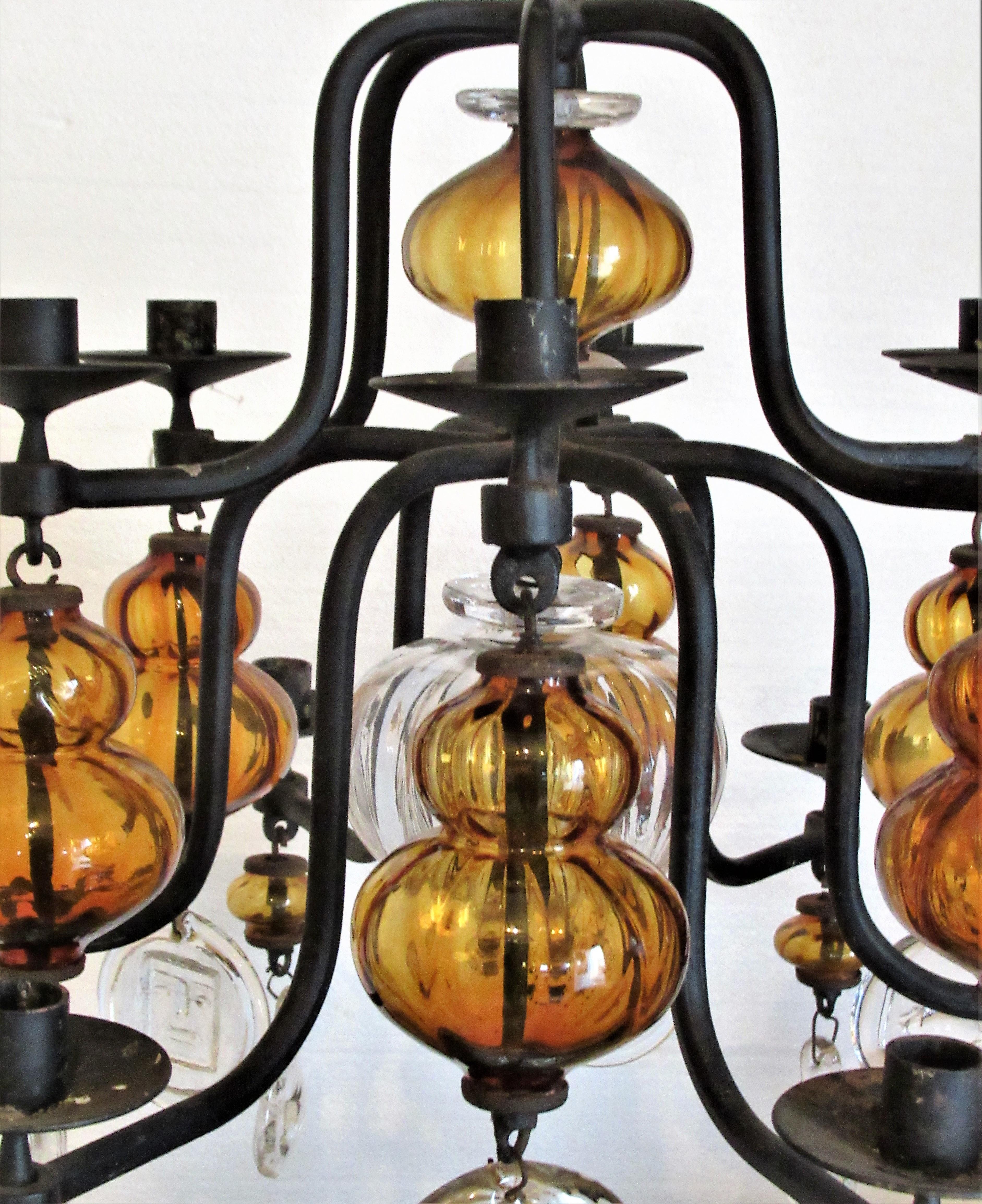 Hand-Crafted Twelve Candle Chandelier by Erik Hoglund for Boda Glassworks, Sweden