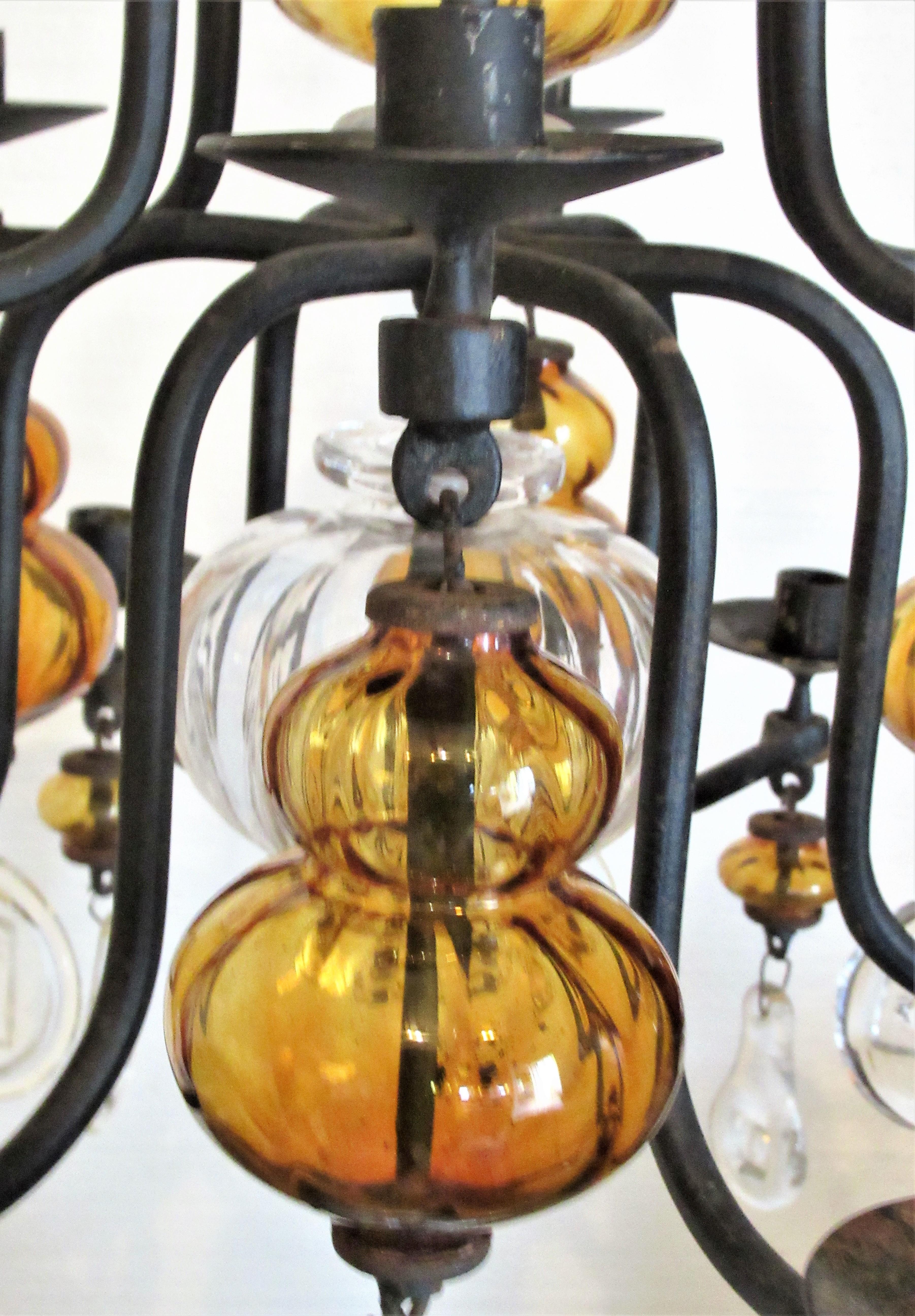 Twelve Candle Chandelier by Erik Hoglund for Boda Glassworks, Sweden In Good Condition In Rochester, NY