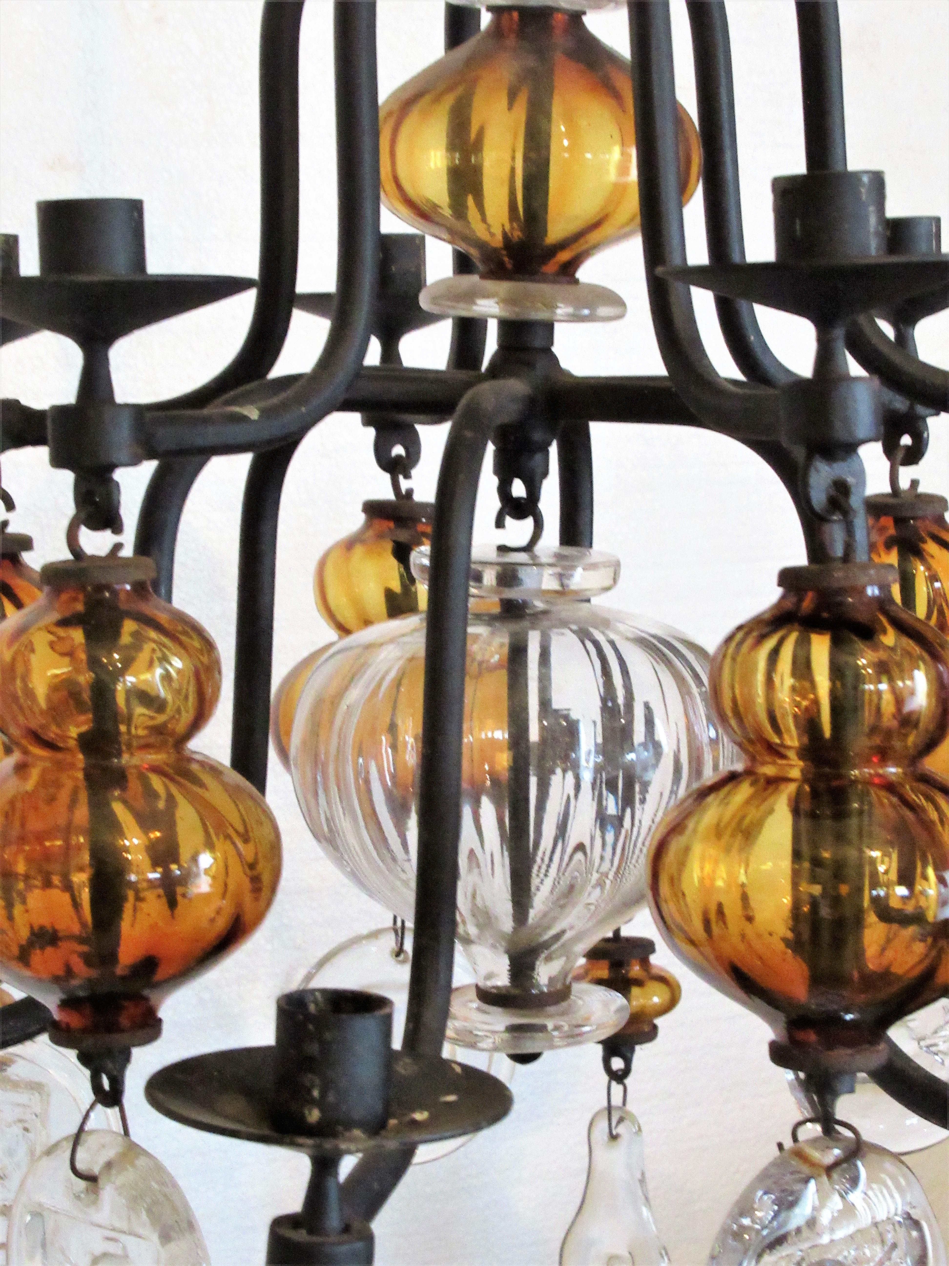 Mid-20th Century Twelve Candle Chandelier by Erik Hoglund for Boda Glassworks, Sweden