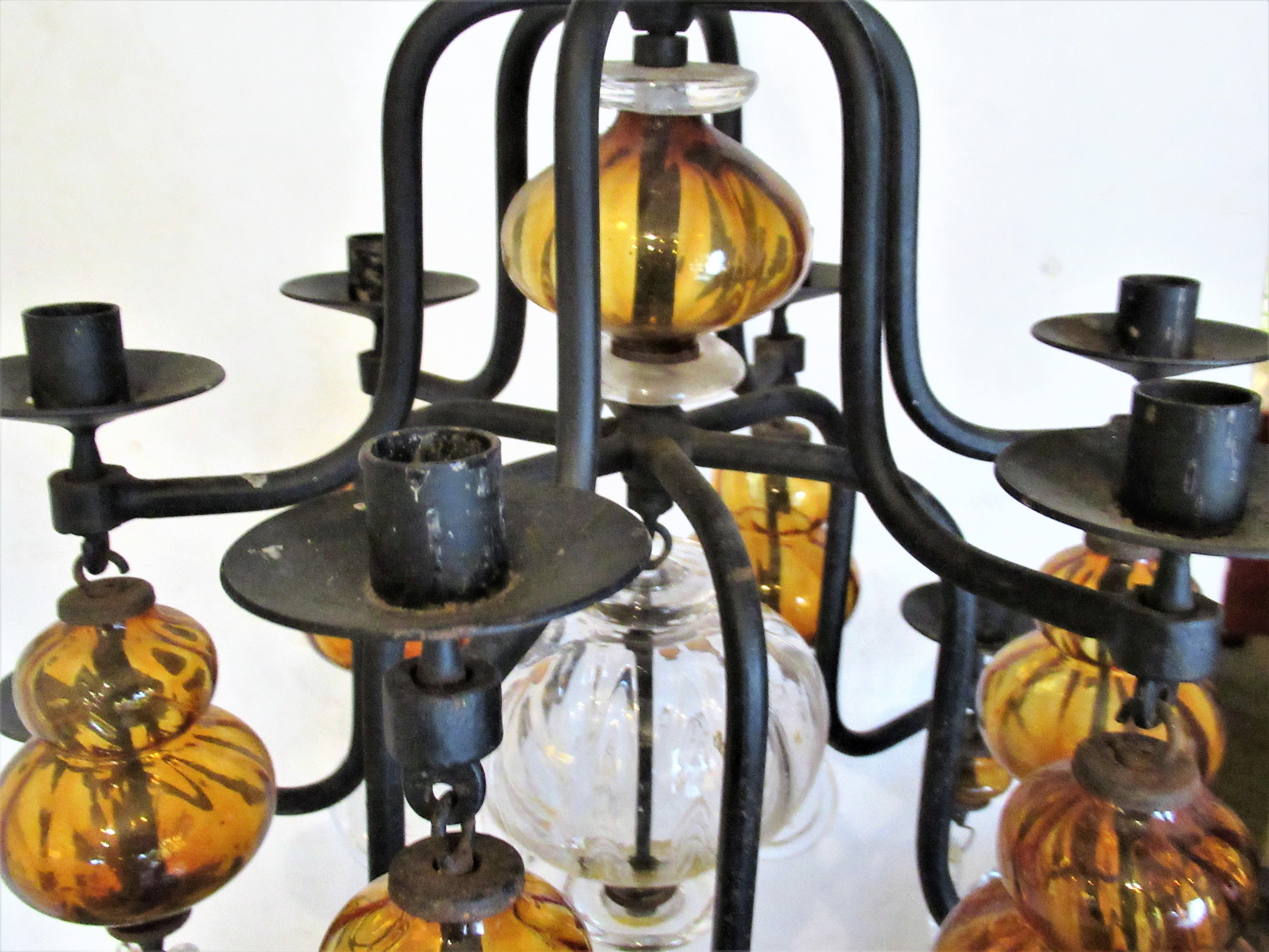 Wrought Iron Twelve Candle Chandelier by Erik Hoglund for Boda Glassworks, Sweden