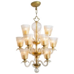 Twelve-Arm Chandelier in Blown Glass with Gold Inclusions