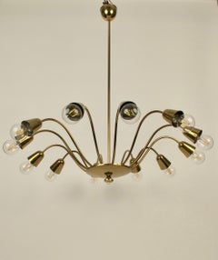 Twelve Arm, Midcentury Brass Chandelier from Rupert Nikoll, Austria 1960's