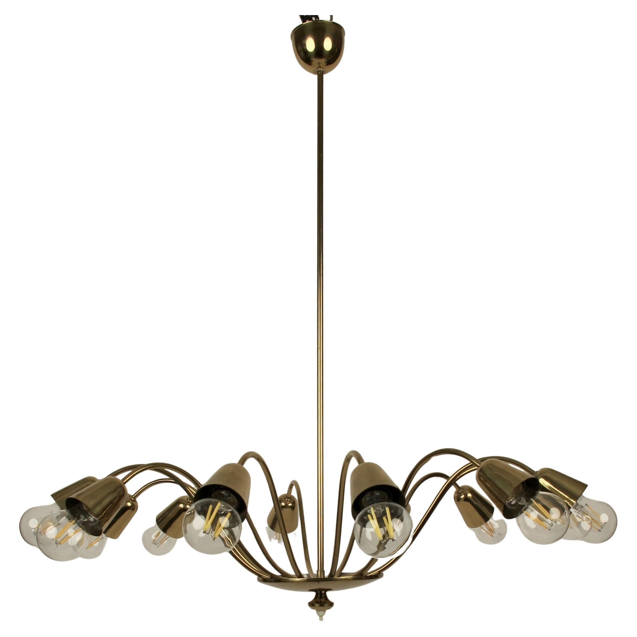 Twelve Arm,  Midcentury Brass Chandelier  from Rupert Nikoll, Austria 1960's