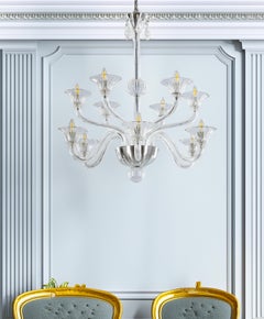 Twelve-Arm Ribbed Murano Glass Chandelier by Vintage Murano Gallery, Venice