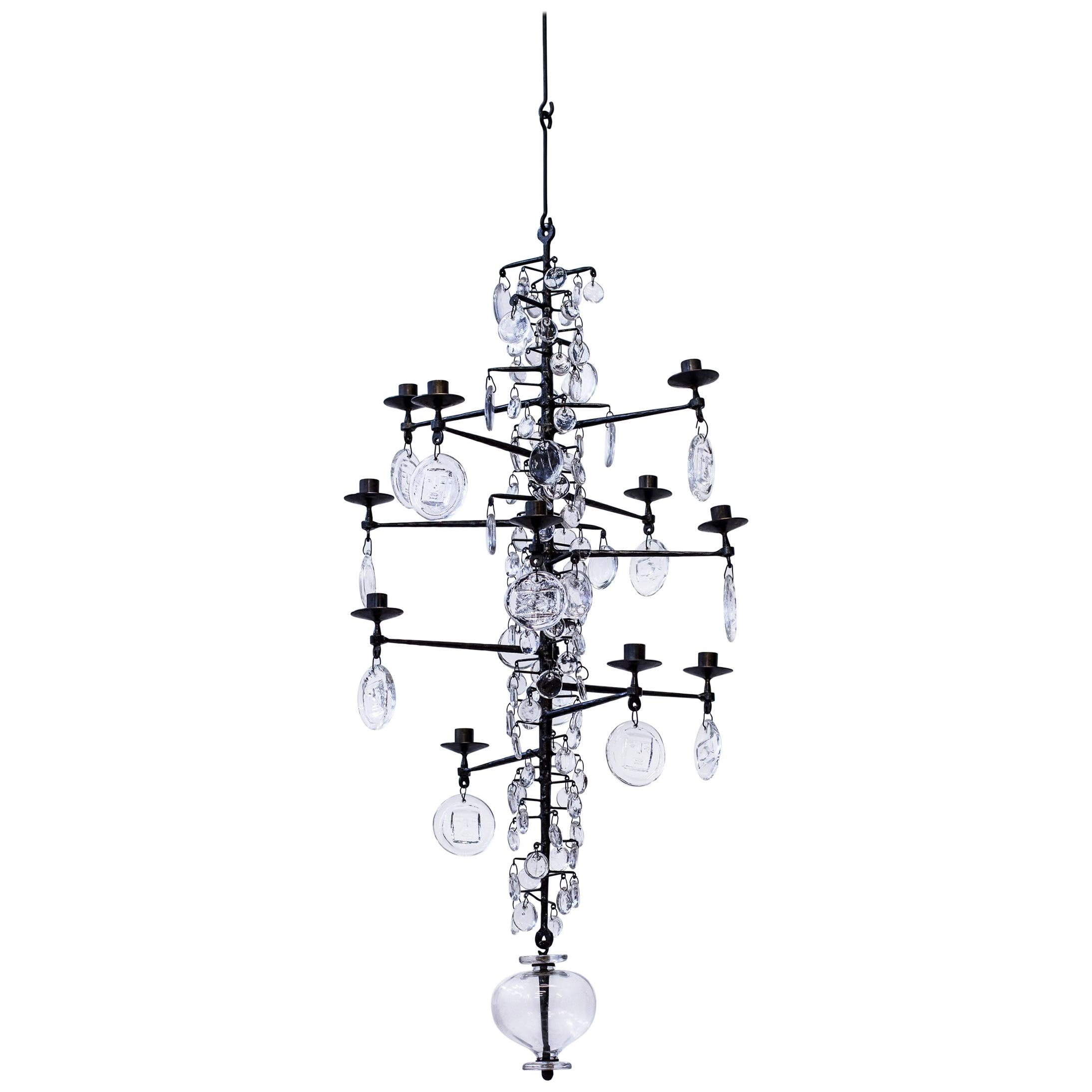 Twelve-Armed Chandelier by Erik Höglund, Sweden, 1950s