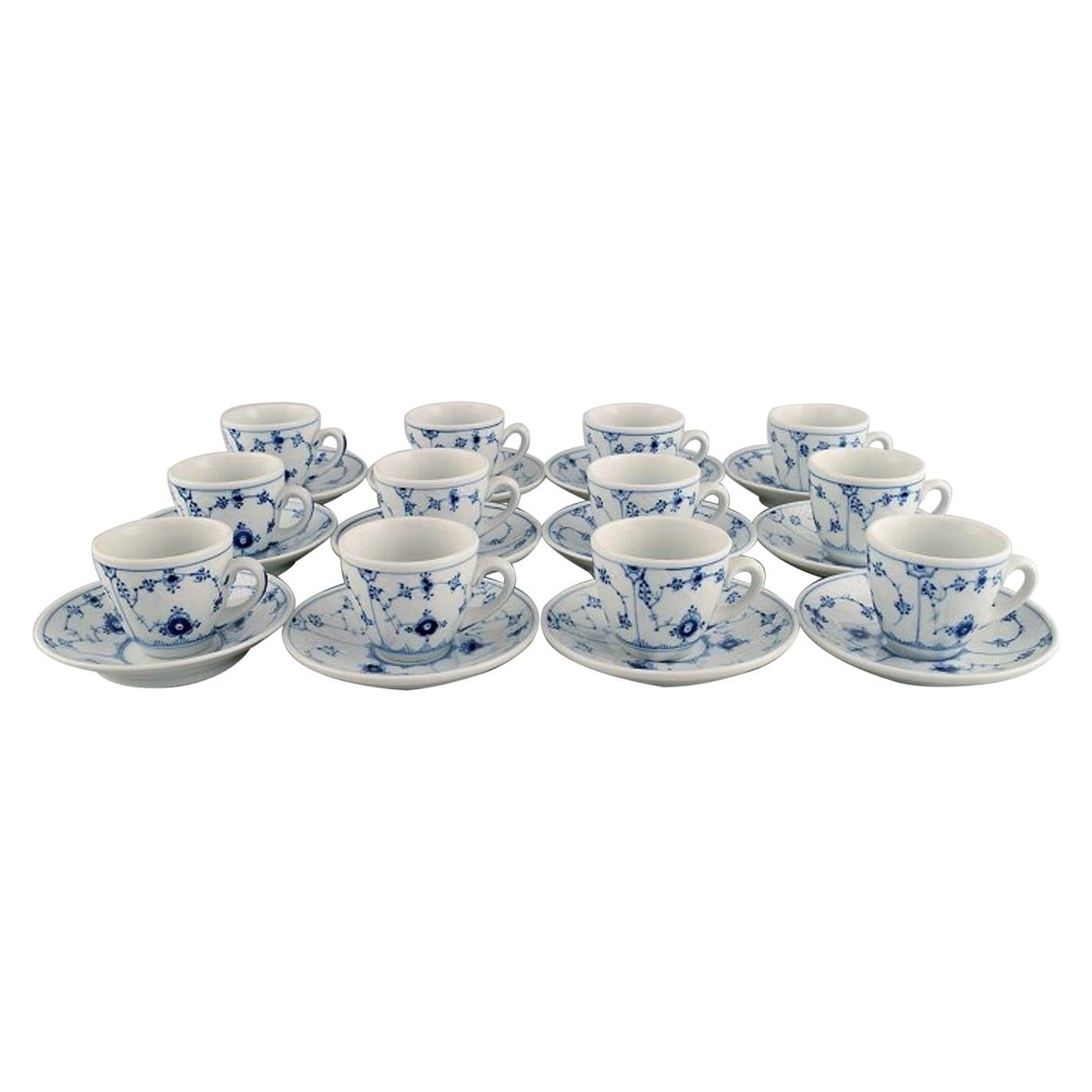 Twelve Bing & Grøndahl Blue Fluted Hotel Coffee Cups with Saucers For Sale