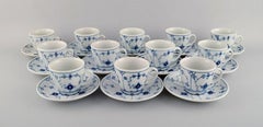 Twelve Bing & Grondahl Blue Fluted Hotel Coffee Cups with Saucers