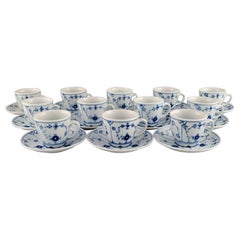 Twelve Bing & Grondahl Blue Fluted Hotel Coffee Cups with Saucers