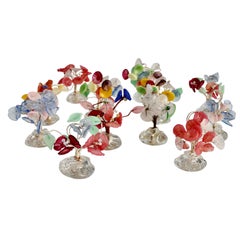 Twelve Bouquet of Colorful Glass Flowers Place Card Holders in Glass Base