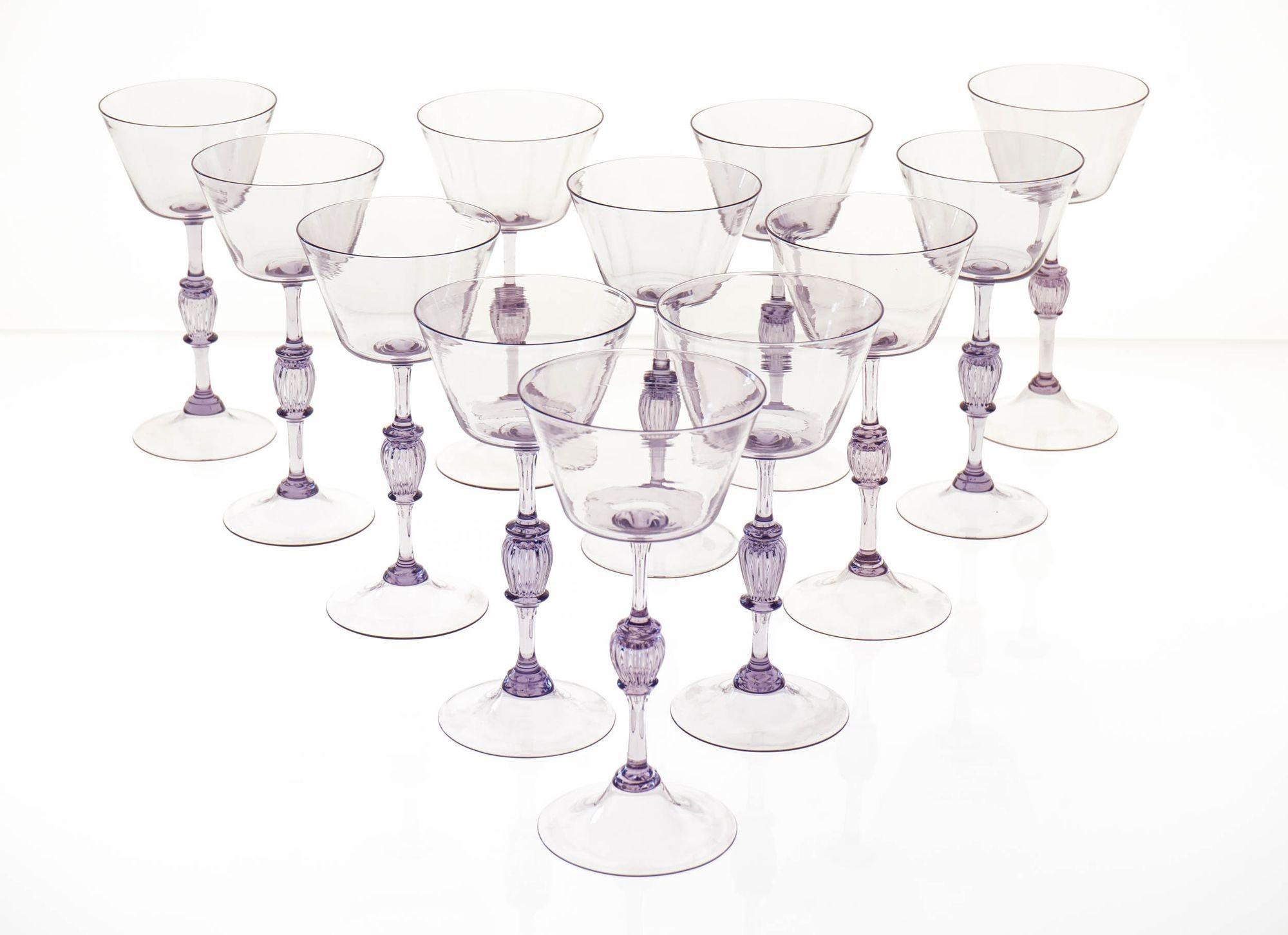 Twelve Cenedese Wine Glass Set, Cyclamen Colour. Murano Glass. Masterpieces For Sale 13