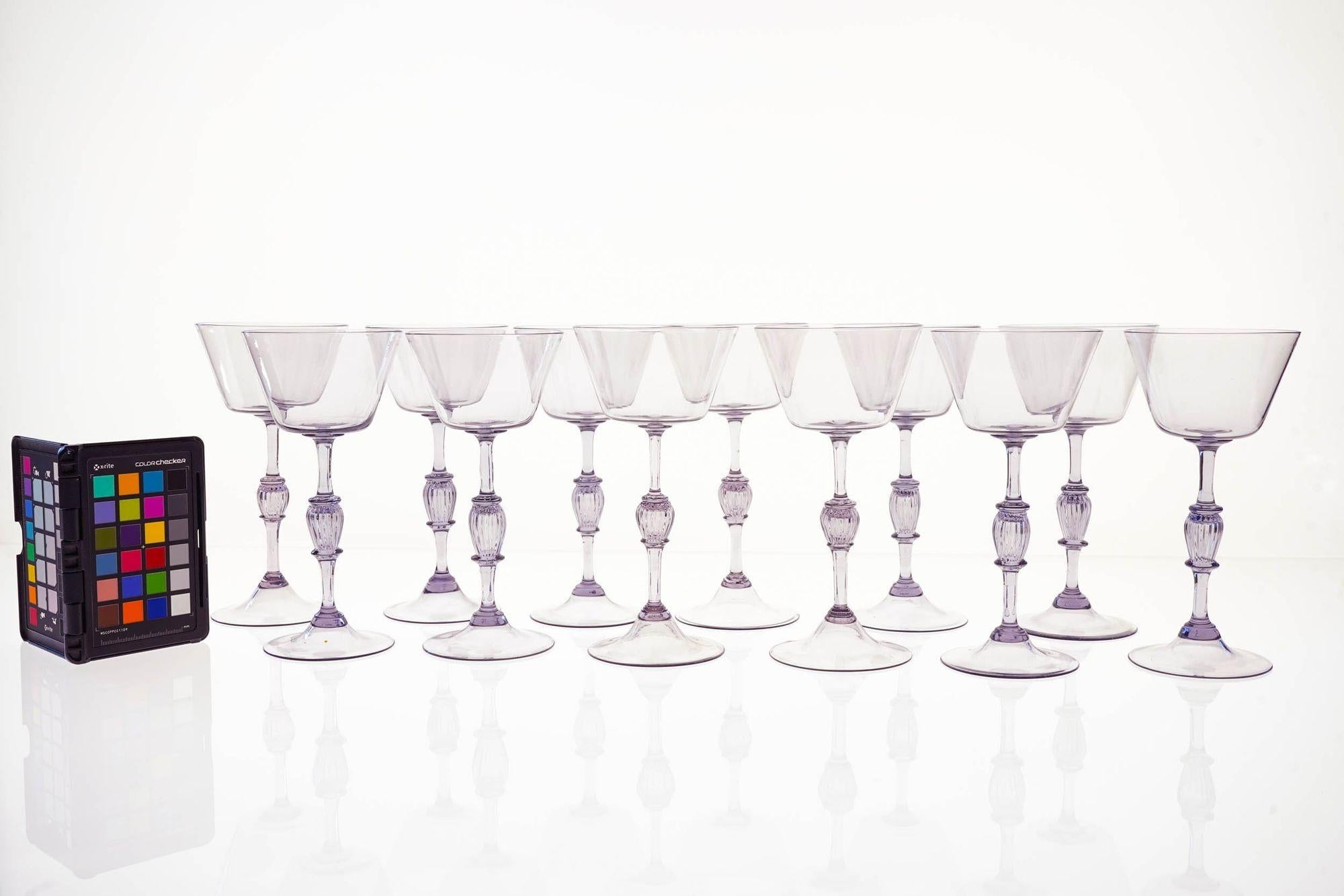 Twelve Cenedese Wine Glass Set, Cyclamen Colour. Murano Glass. Masterpieces For Sale 14