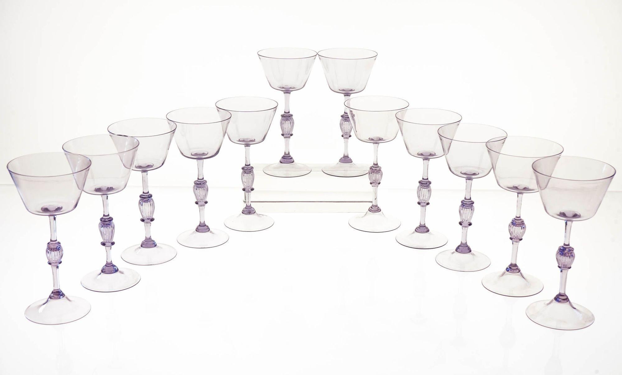 Italian Twelve Cenedese Wine Glass Set, Cyclamen Colour. Murano Glass. Masterpieces For Sale