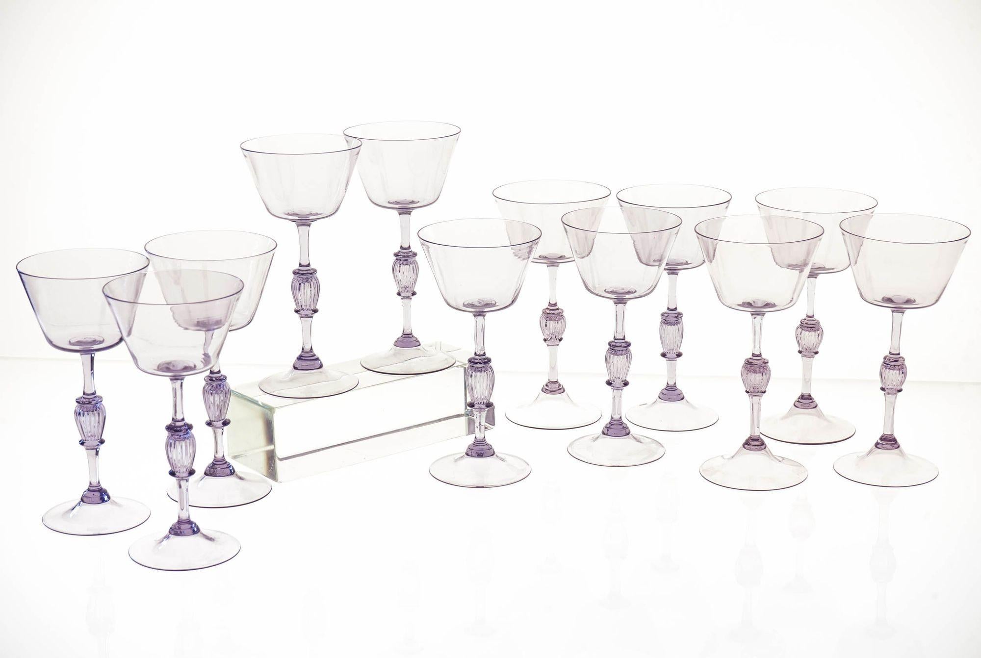 Mid-20th Century Twelve Cenedese Wine Glass Set, Cyclamen Colour. Murano Glass. Masterpieces For Sale