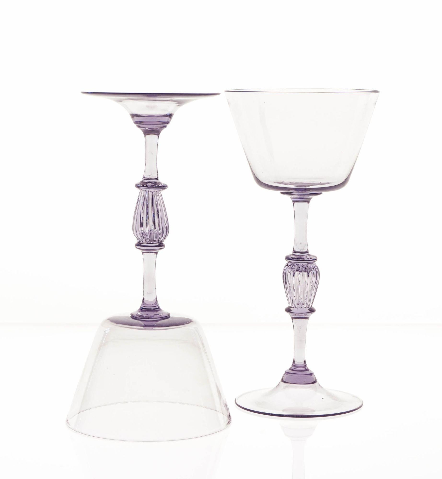 Twelve Cenedese Wine Glass Set, Cyclamen Colour. Murano Glass. Masterpieces For Sale 1