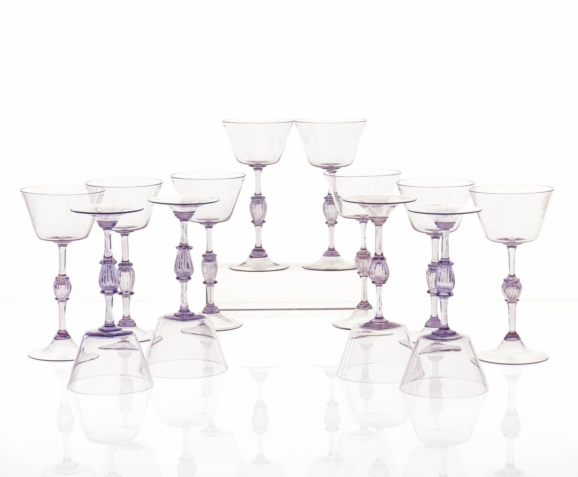 Twelve Cenedese Wine Glass Set, Cyclamen Colour. Murano Glass. Masterpieces For Sale 3