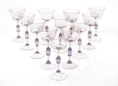 Twelve Cenedese Wine Glass Set, Cyclamen Colour. Murano Glass. Masterpieces