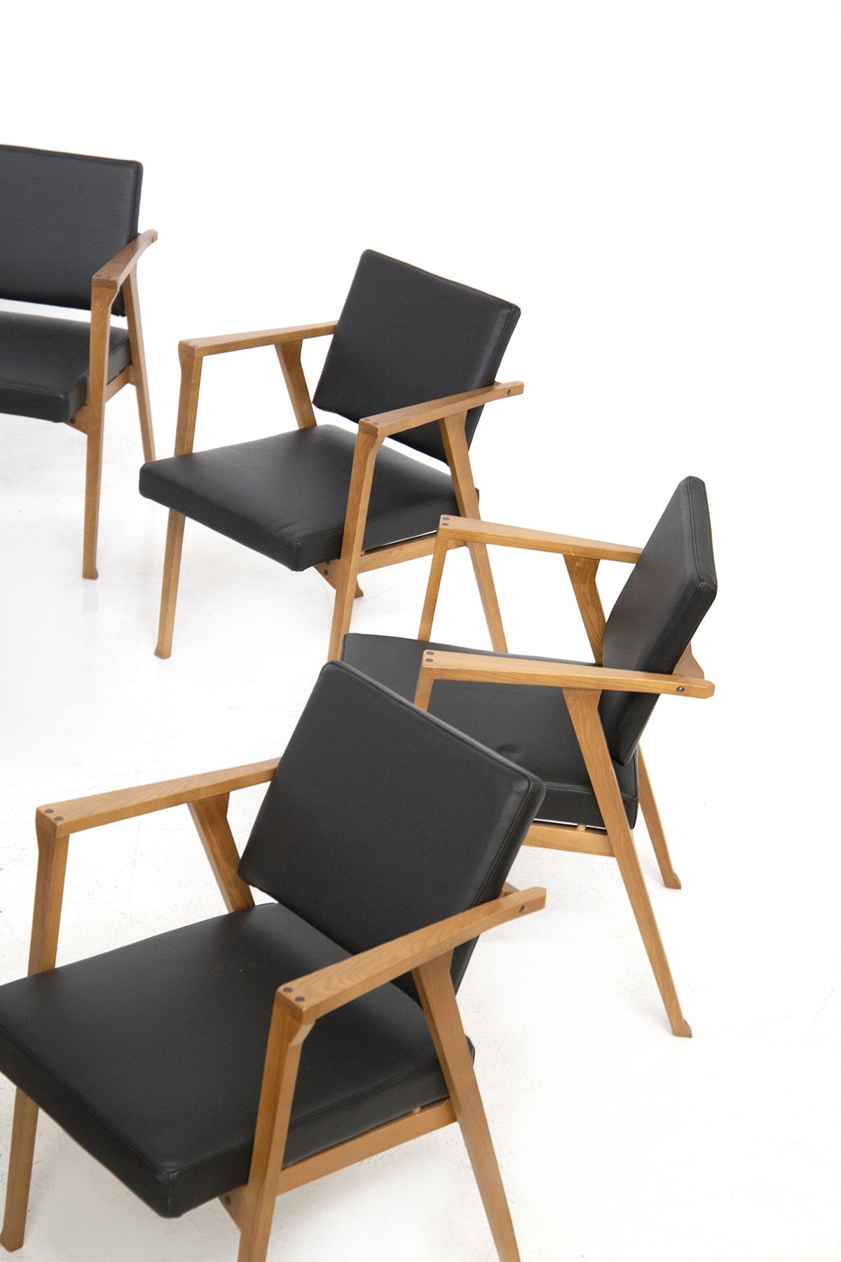 Mid-Century Modern Twelve Chairs Attr. to Franco Albini in Wood and Leather For Sale