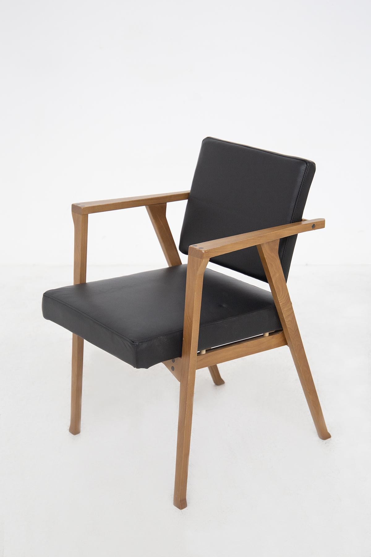 Mid-20th Century Twelve Chairs Attr. to Franco Albini in Wood and Leather For Sale