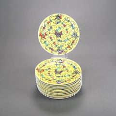 Twelve Chinese Yellow Enameled Plated with Floral & Butterfly Design