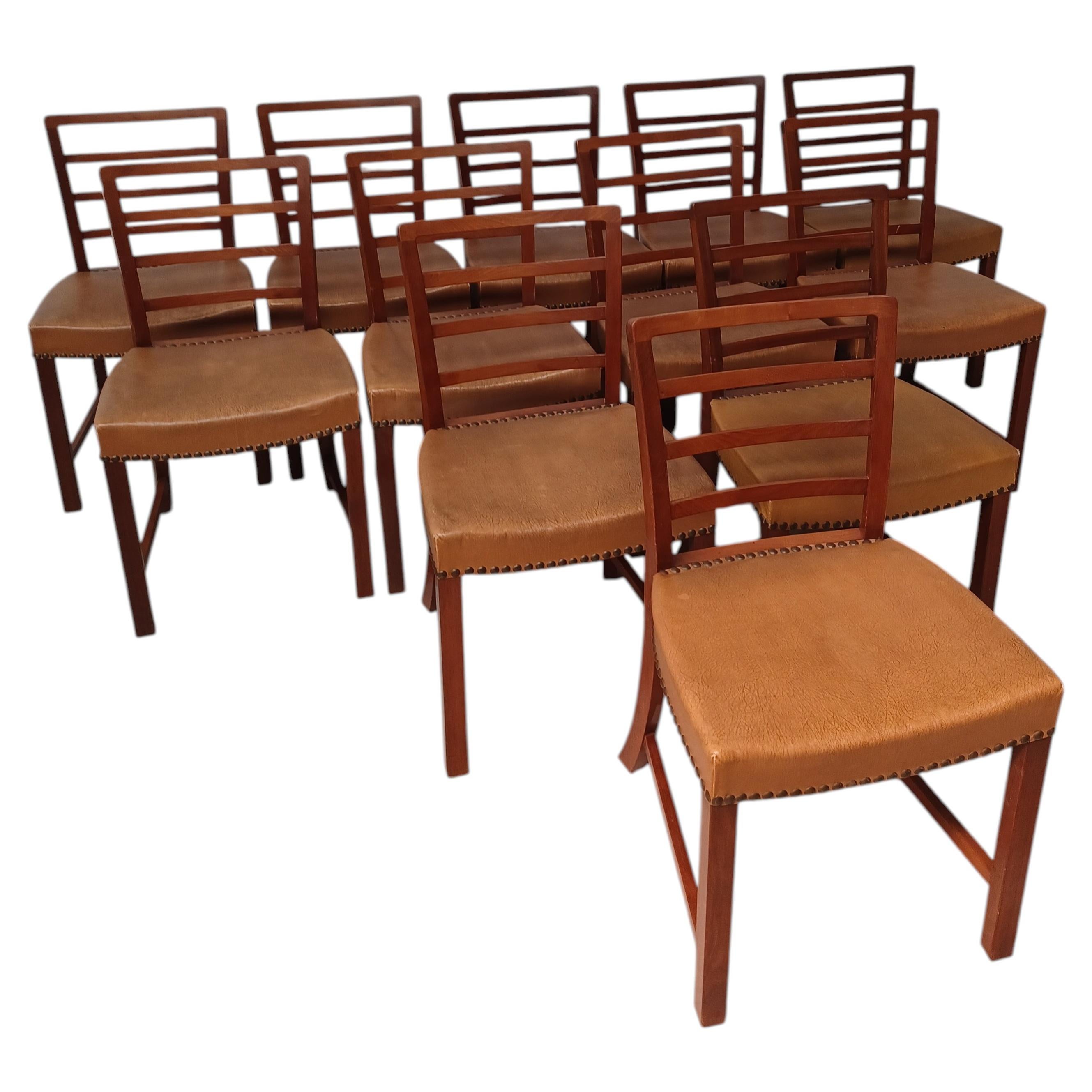 Twelve Danish Mid-Century Mahogany Dining Chairs Customized Upholstery Included