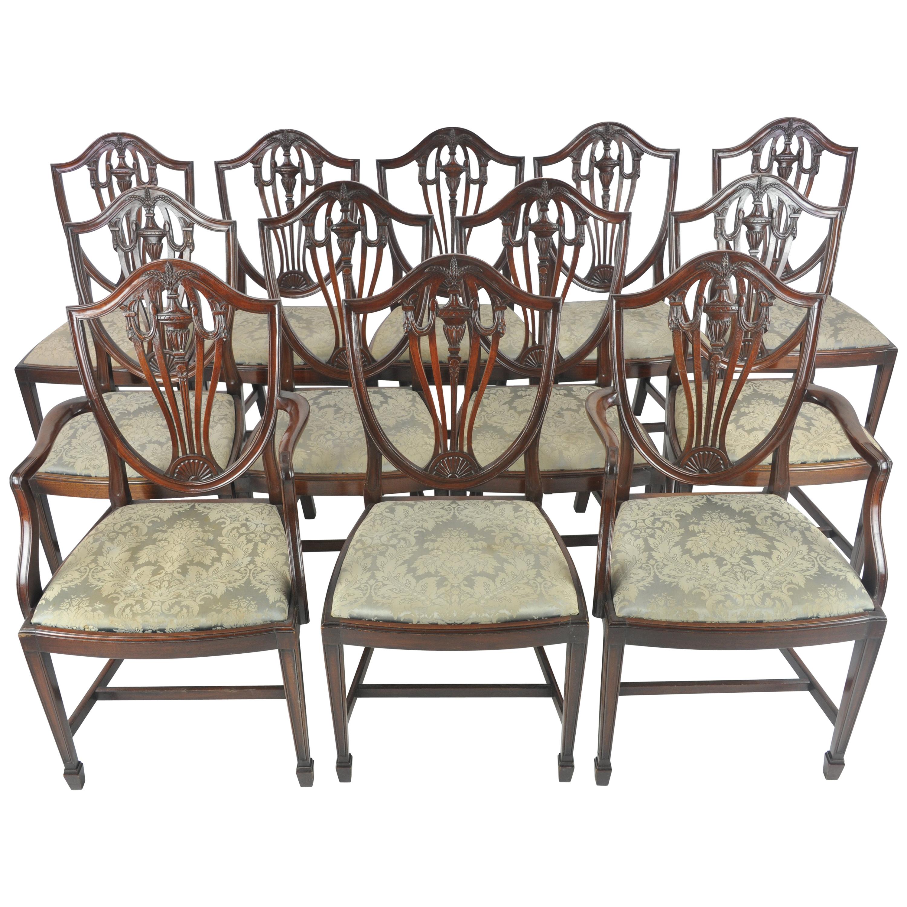 Twelve Dining Chairs, Antique Dining Chairs, Hepplewhite Chairs, Walnut, B1071