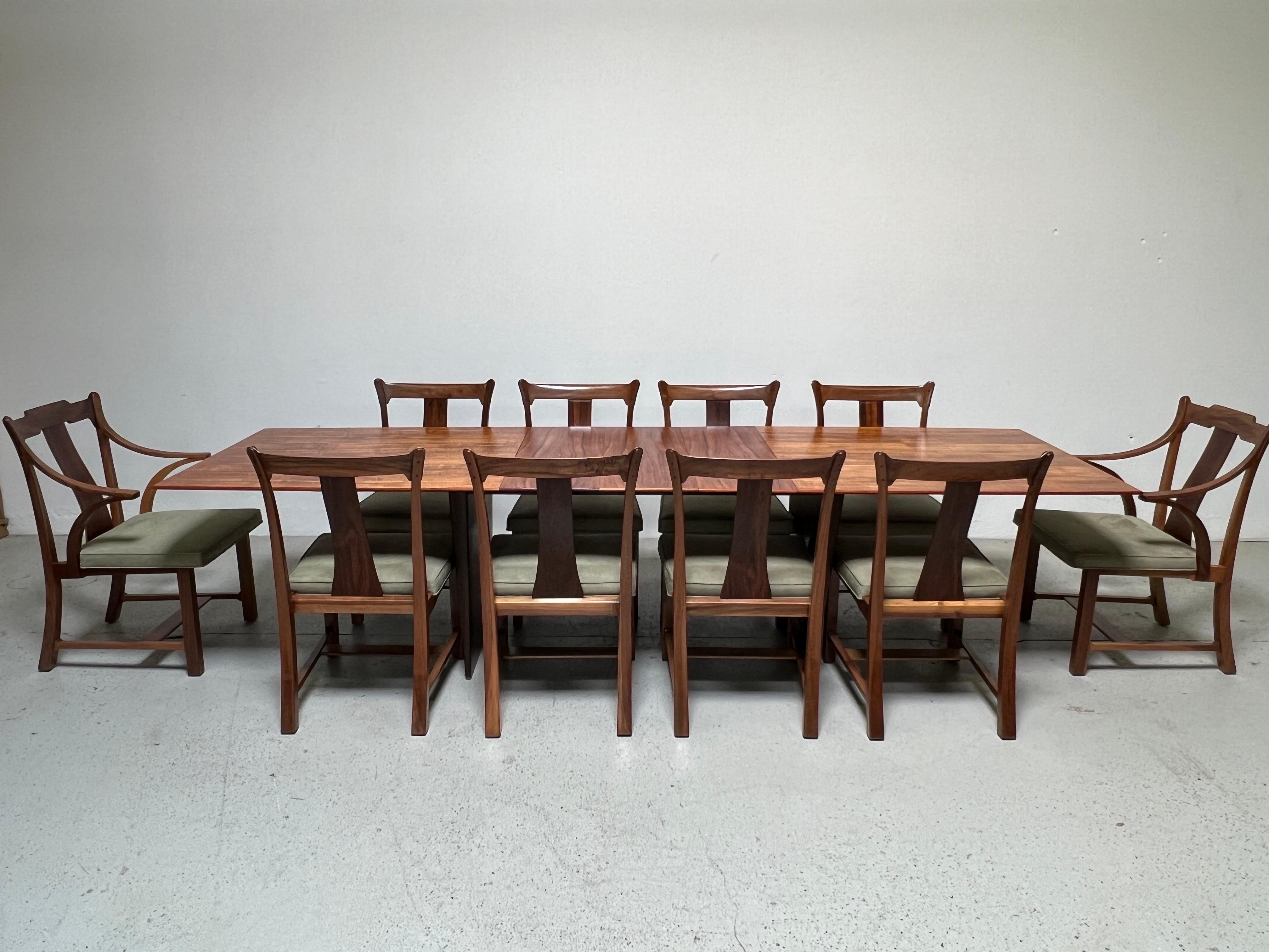 Rosewood Twelve Dunbar Greene & Greene Dining Chairs by Edward Wormley For Sale