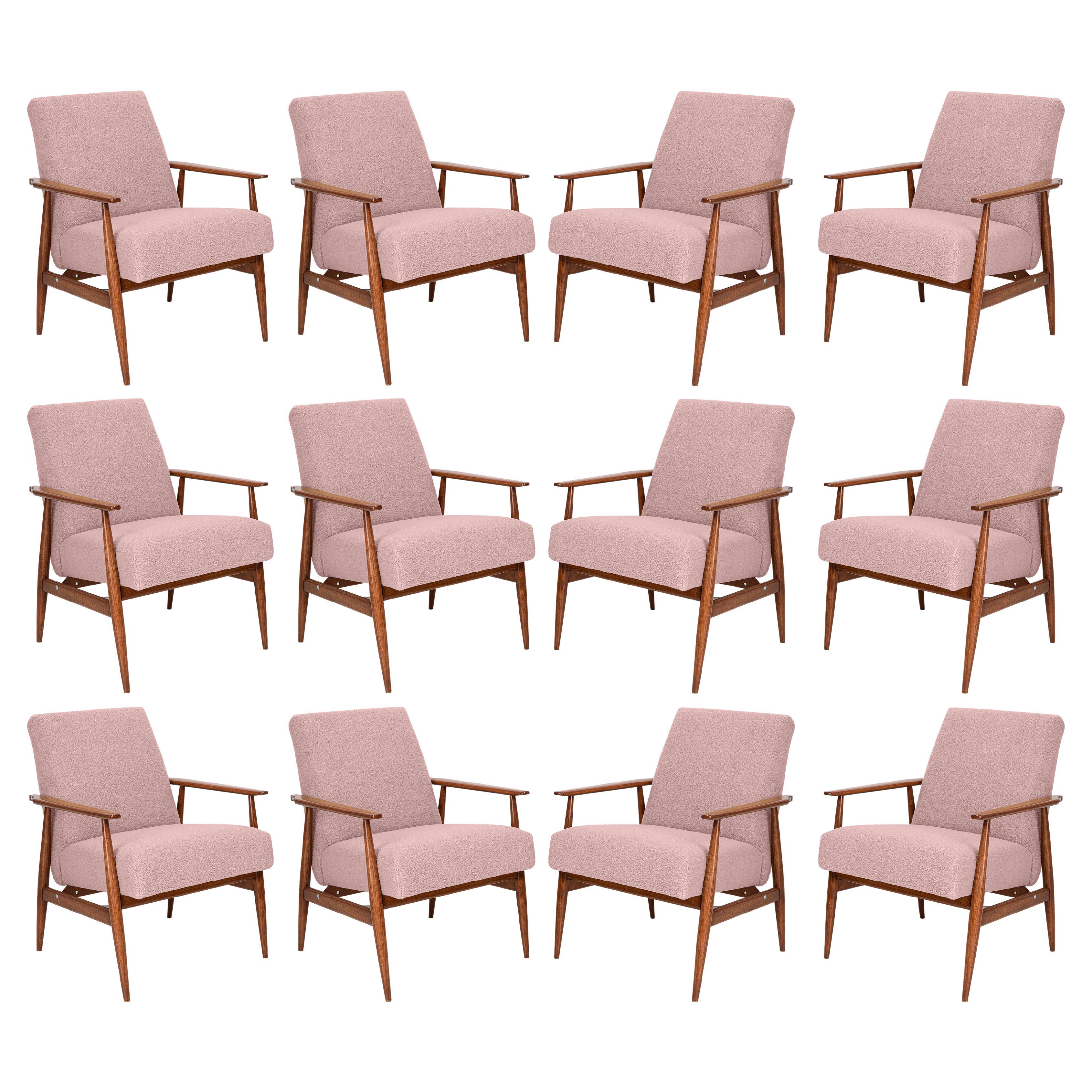 Douze fauteuils en bois boucl rose poussiéreux, H. Lis, Europe, années 1960