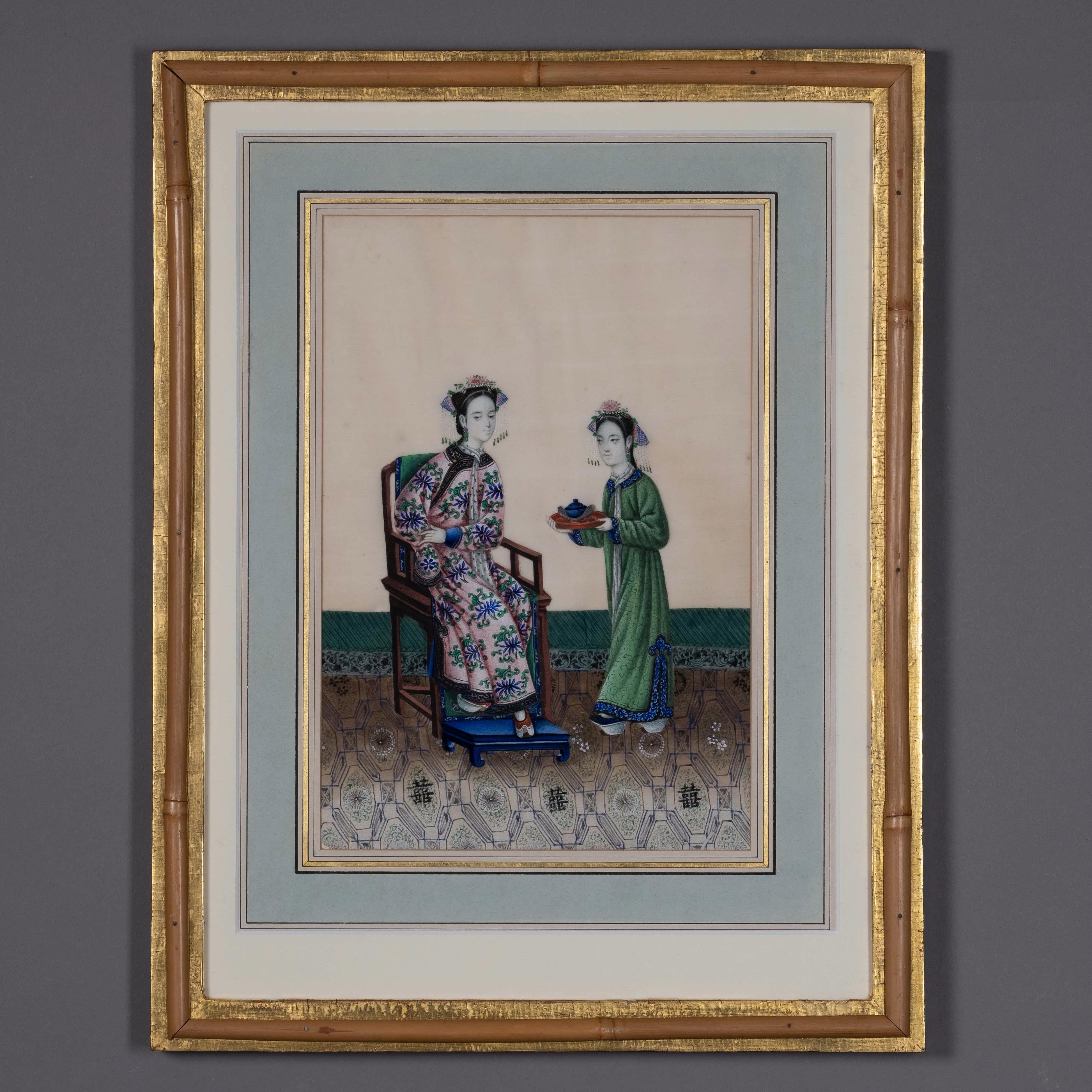 Twelve Early 19th Century Chinese Export Rice Paper Court Scenes 3