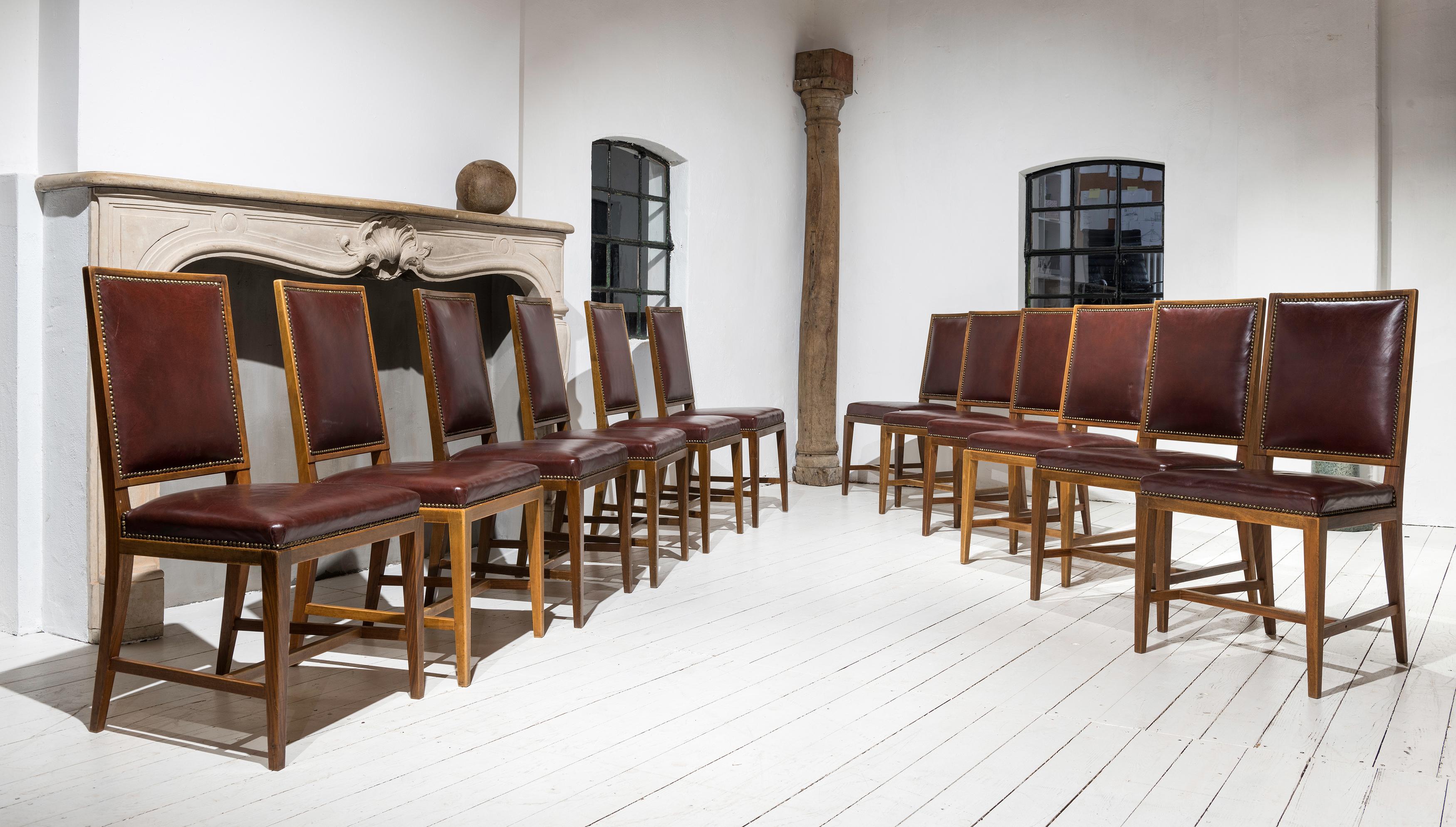 Twelve Elegant Mahogany and Leather Dining Chairs Inspired by Jean-Michel Frank 2