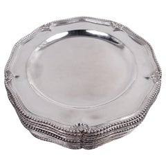 Twelve English Georgian Classical Sterling Silver Dinner Plates, 1764