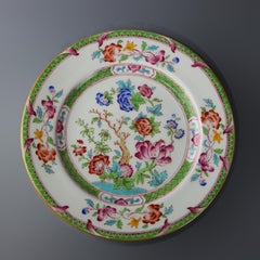 Twelve English Hand Painted Floral Salad Fine China Plates by Cauldon circa 1940