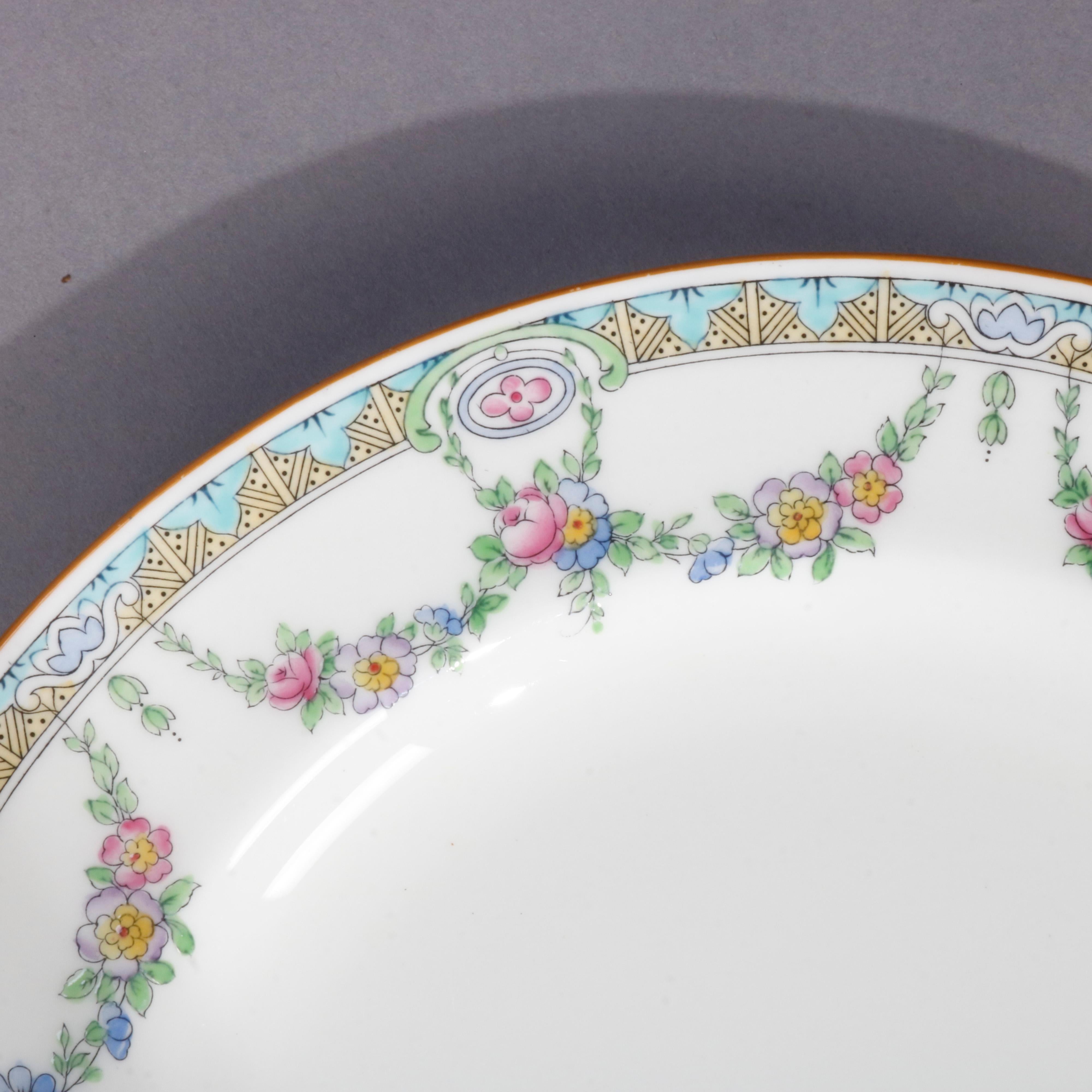 Hand-Painted Twelve English Mintons Fine China Floral Garland Porcelain Dinner Plates