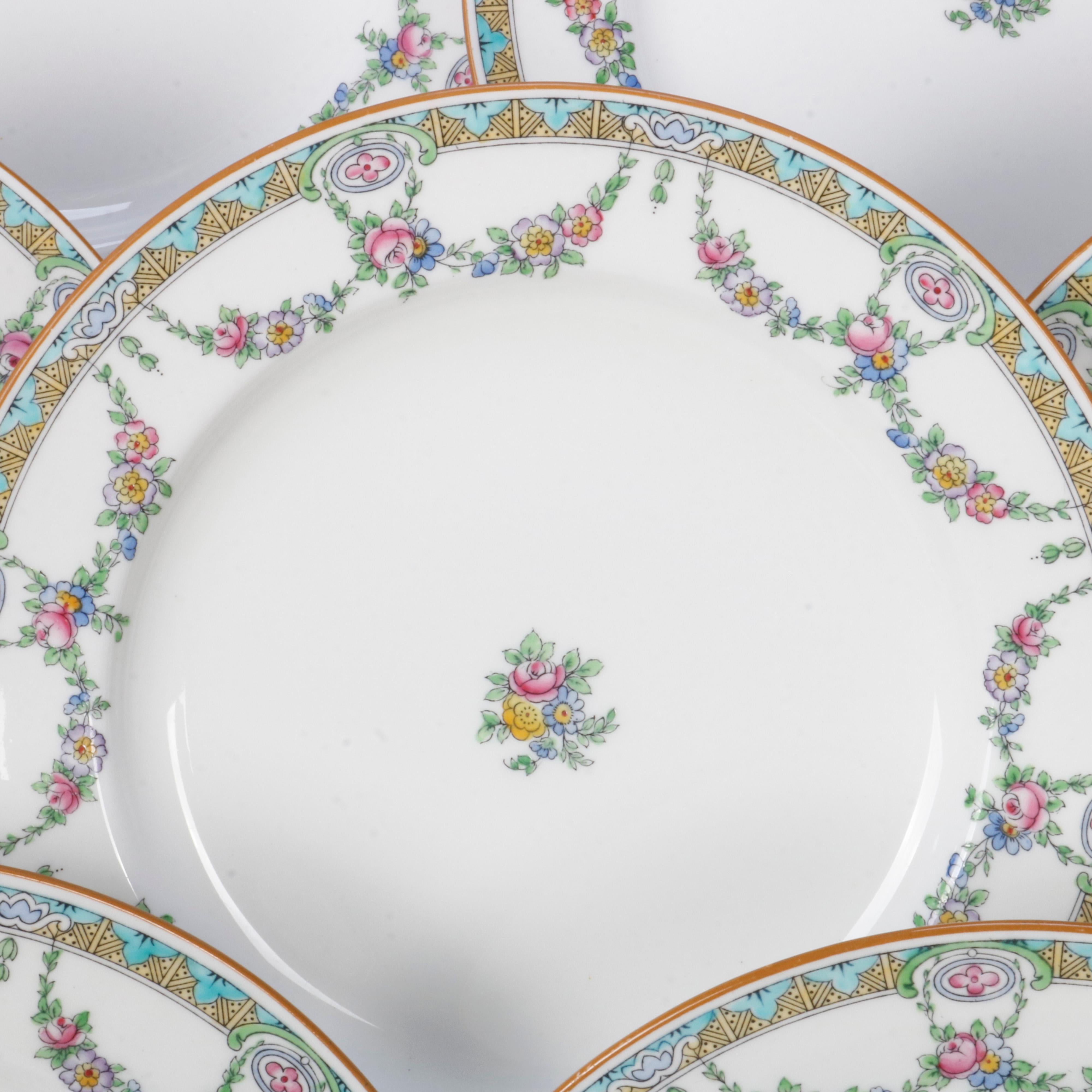 20th Century Twelve English Mintons Fine China Floral Garland Porcelain Dinner Plates