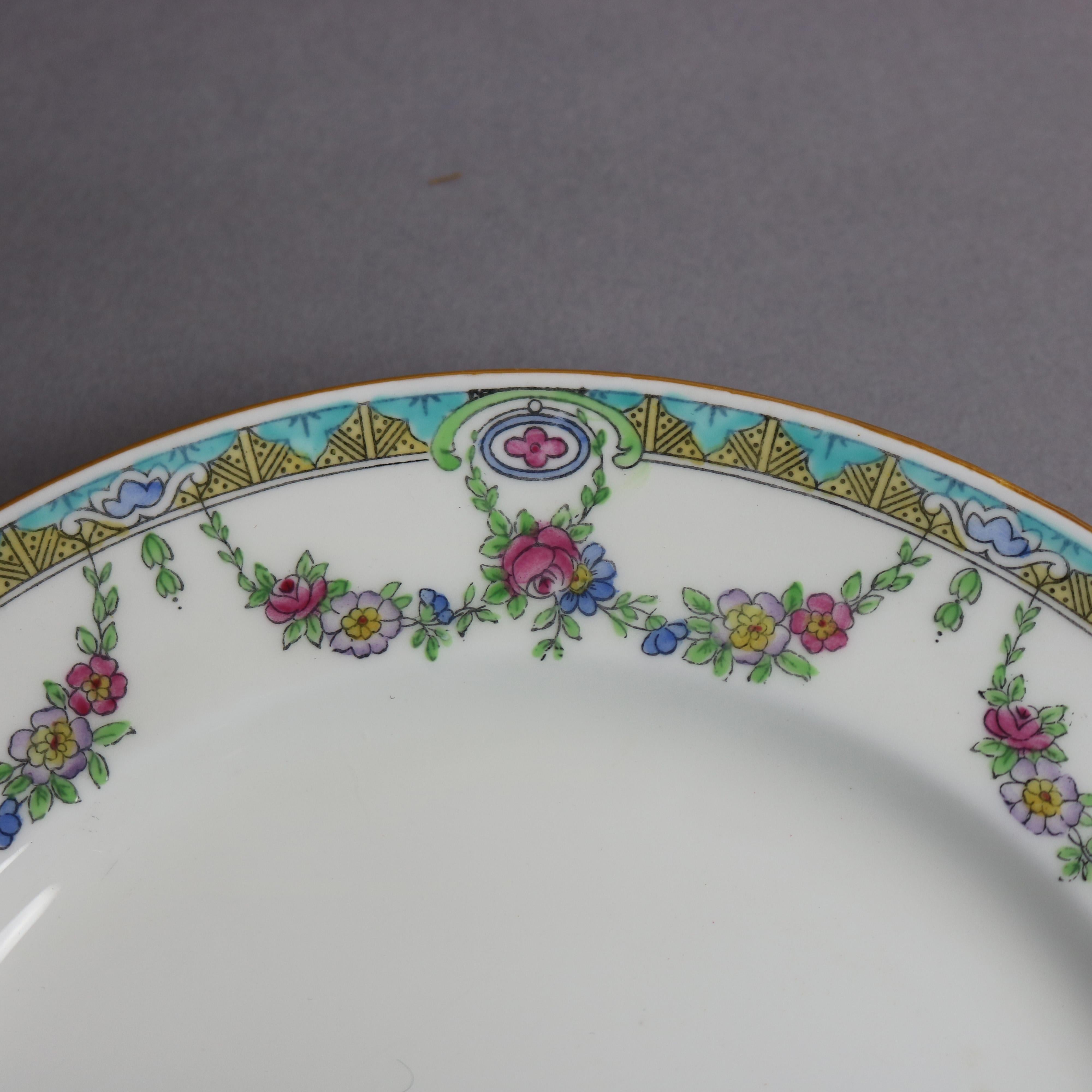 Twelve English Mintons Fine China Floral Garland Porcelain Salad Plates In Good Condition In Big Flats, NY