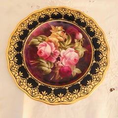 Twelve Exceptional Cobalt Cauldon Plates Each Painted with Different Roses