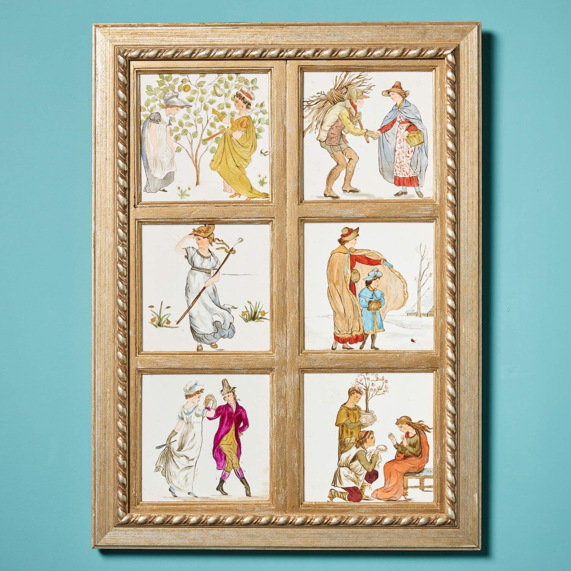 Dorato Dodici cornici di Minton & Co. Piastrelle progettate da Walter Crane in vendita