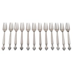 Vintage Twelve Georg Jensen Acanthus Pastry Forks in Sterling Silver
