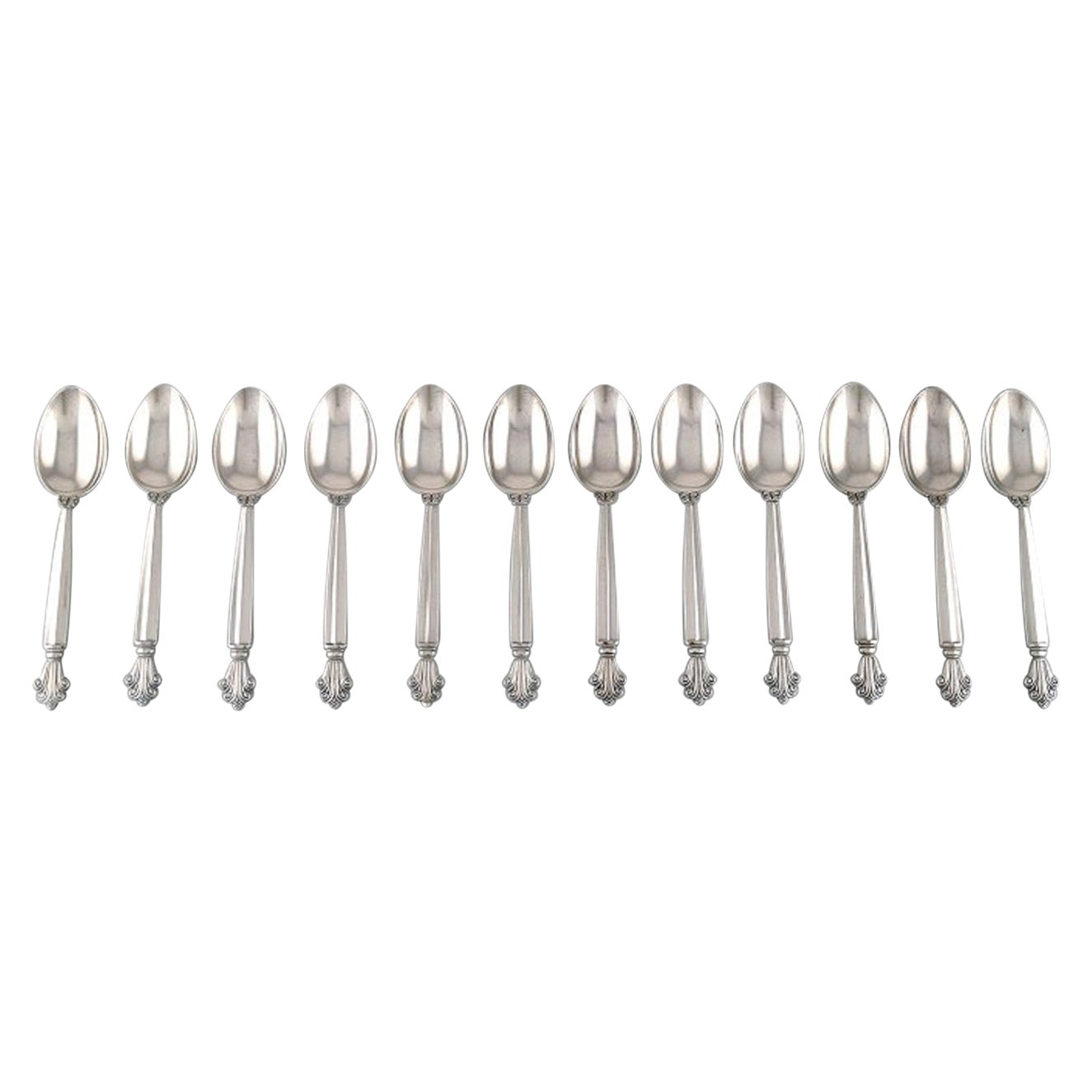 Twelve Georg Jensen Acanthus Spoons in Sterling Silver