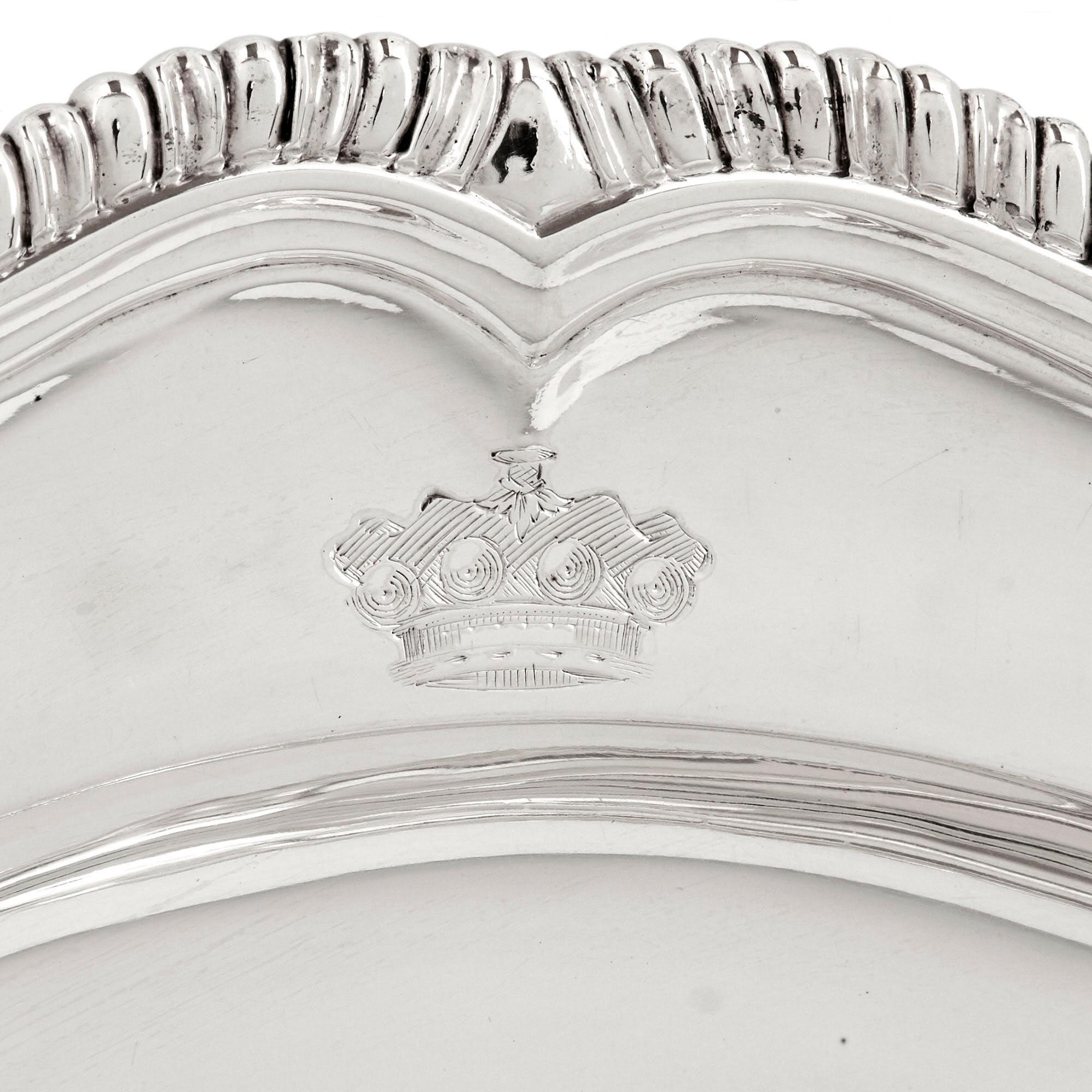 George III Twelve Georgian Silver Dinner Plates by Wright For Sale