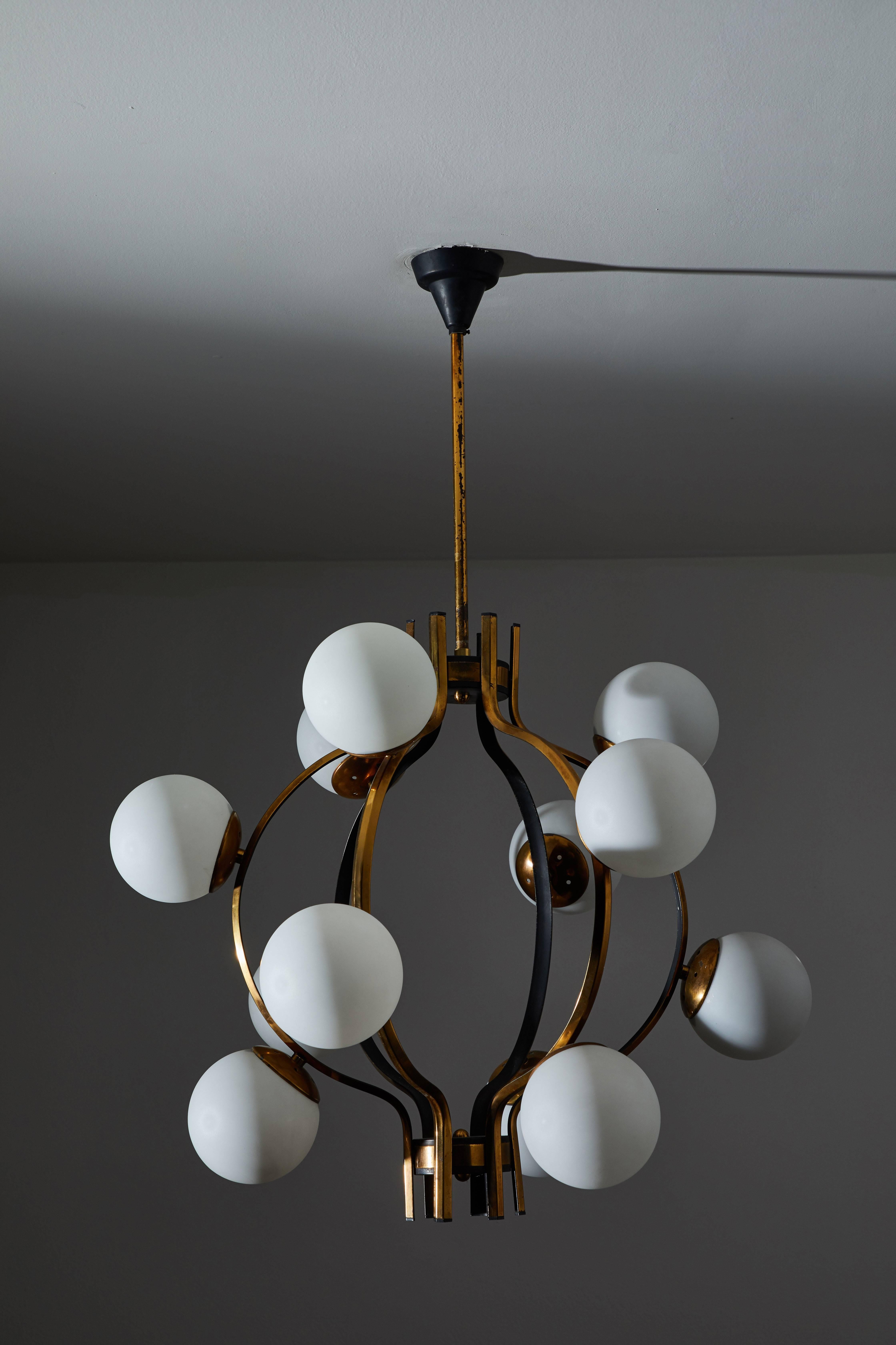 Enameled Twelve Globe Chandelier by Stilnovo